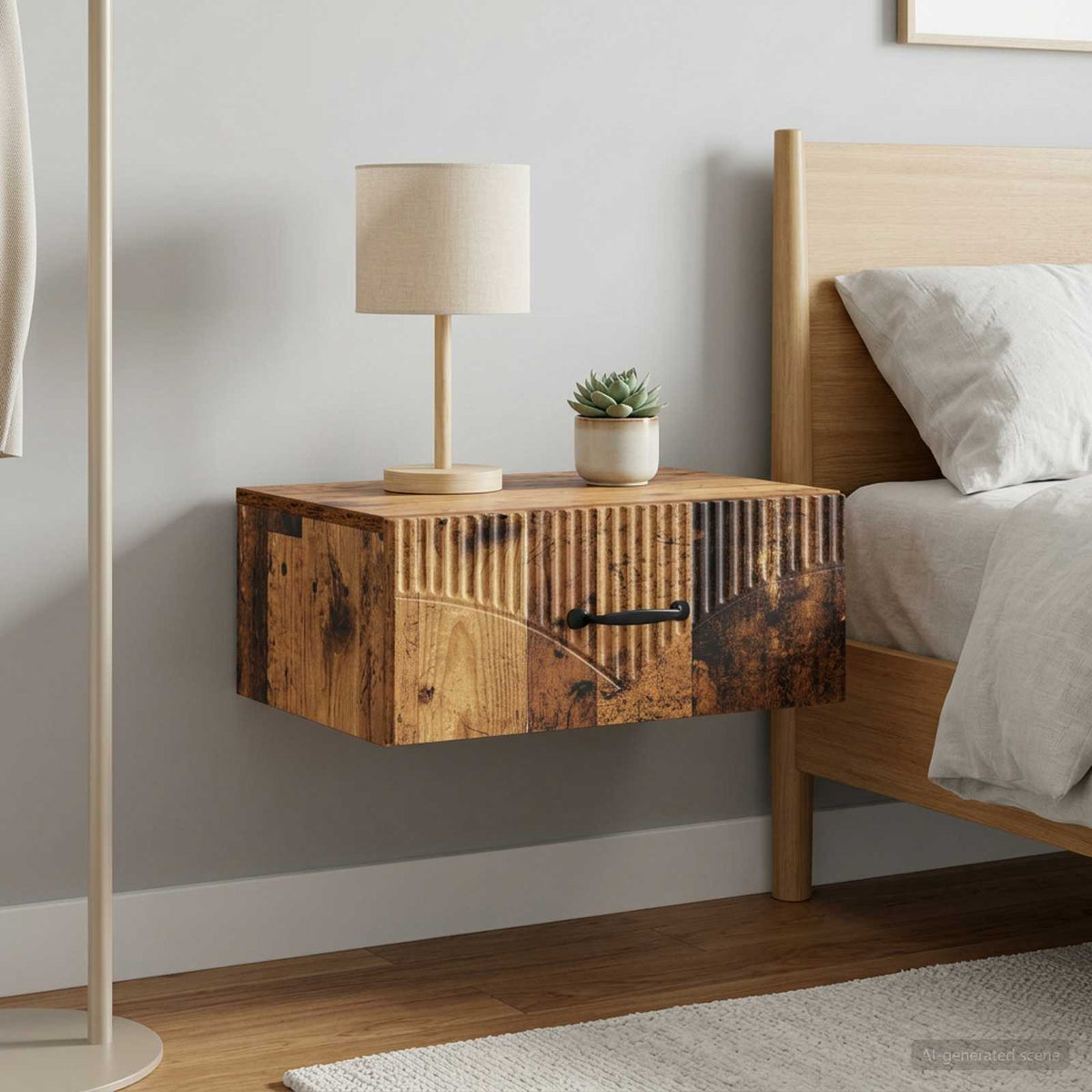 Wandmontierter Nachttisch 2 stk. Altholz 49 x 34,5 x 20 cm