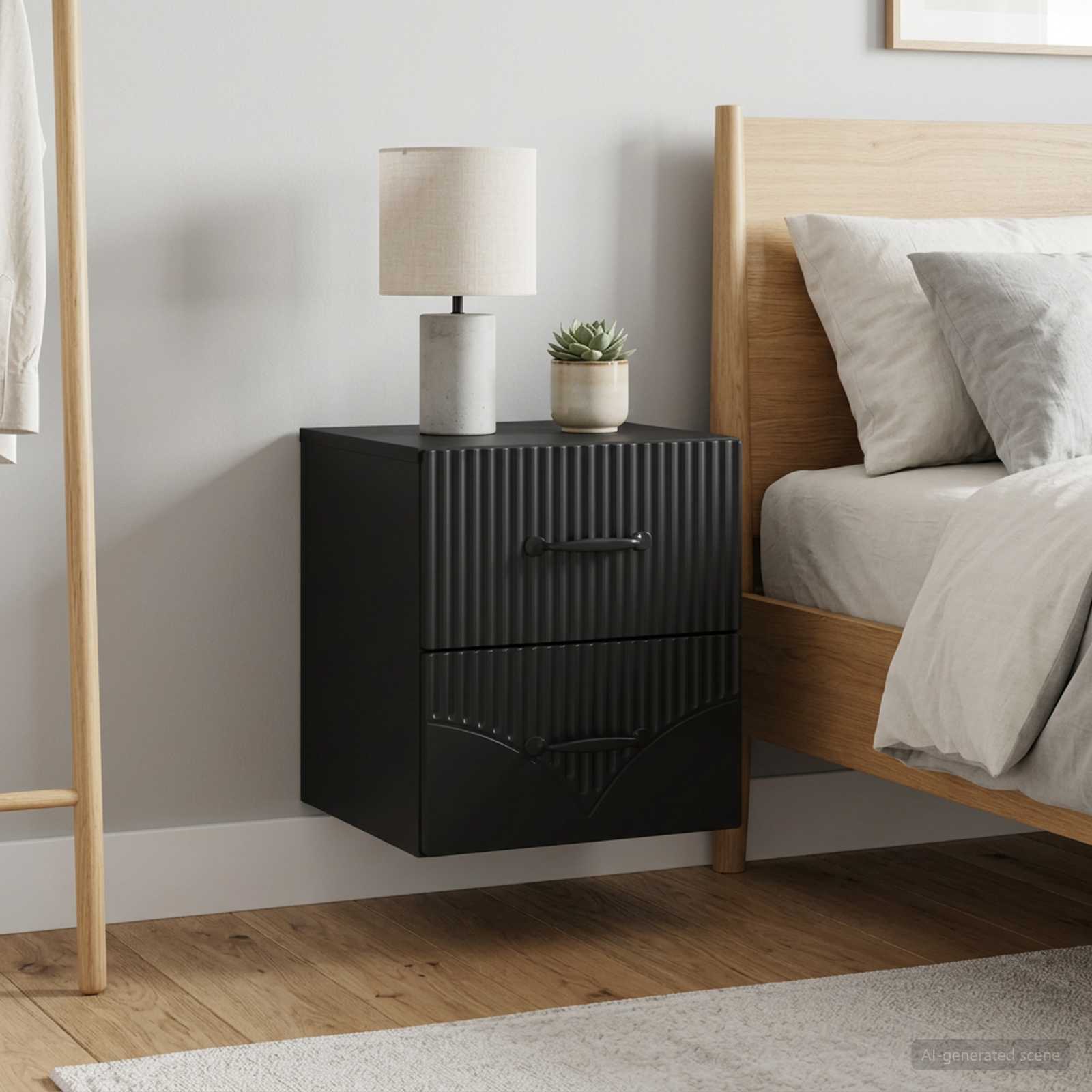 Wandmontierter Nachttisch 2 stk. Schwarz 34,5 x 33 x 40 cm