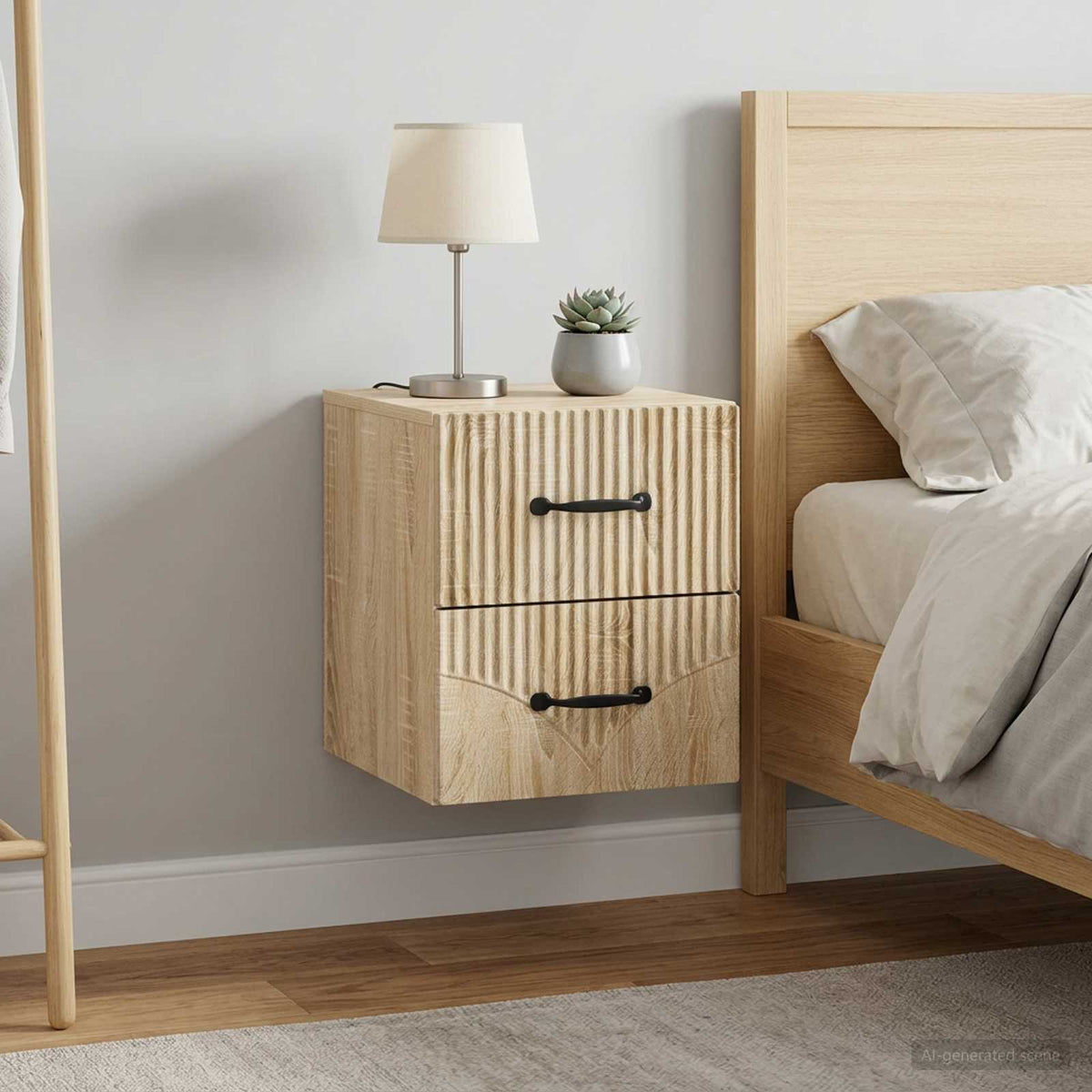 Wandmontierter Nachttisch 2 stk. Sonoma-Eiche 34,5 x 33 x 40 cm