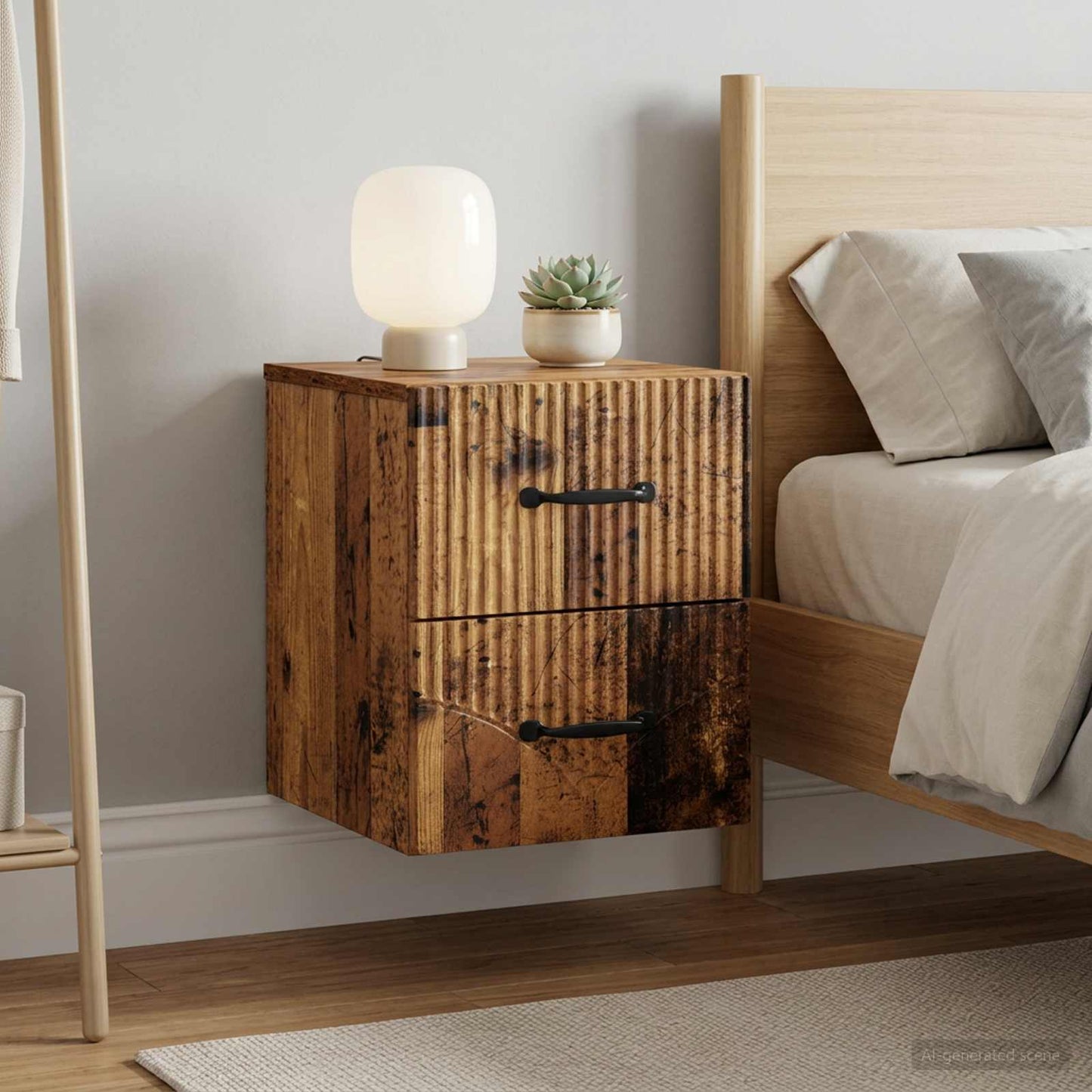Wandmontierter Nachttisch 2 stk. Altholz 34,5 x 33 x 40 cm