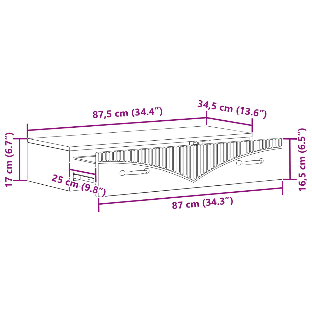 Wandmontierter Beistelltisch 87,5 x 34,5 x 17 cm Holzwerkstoff