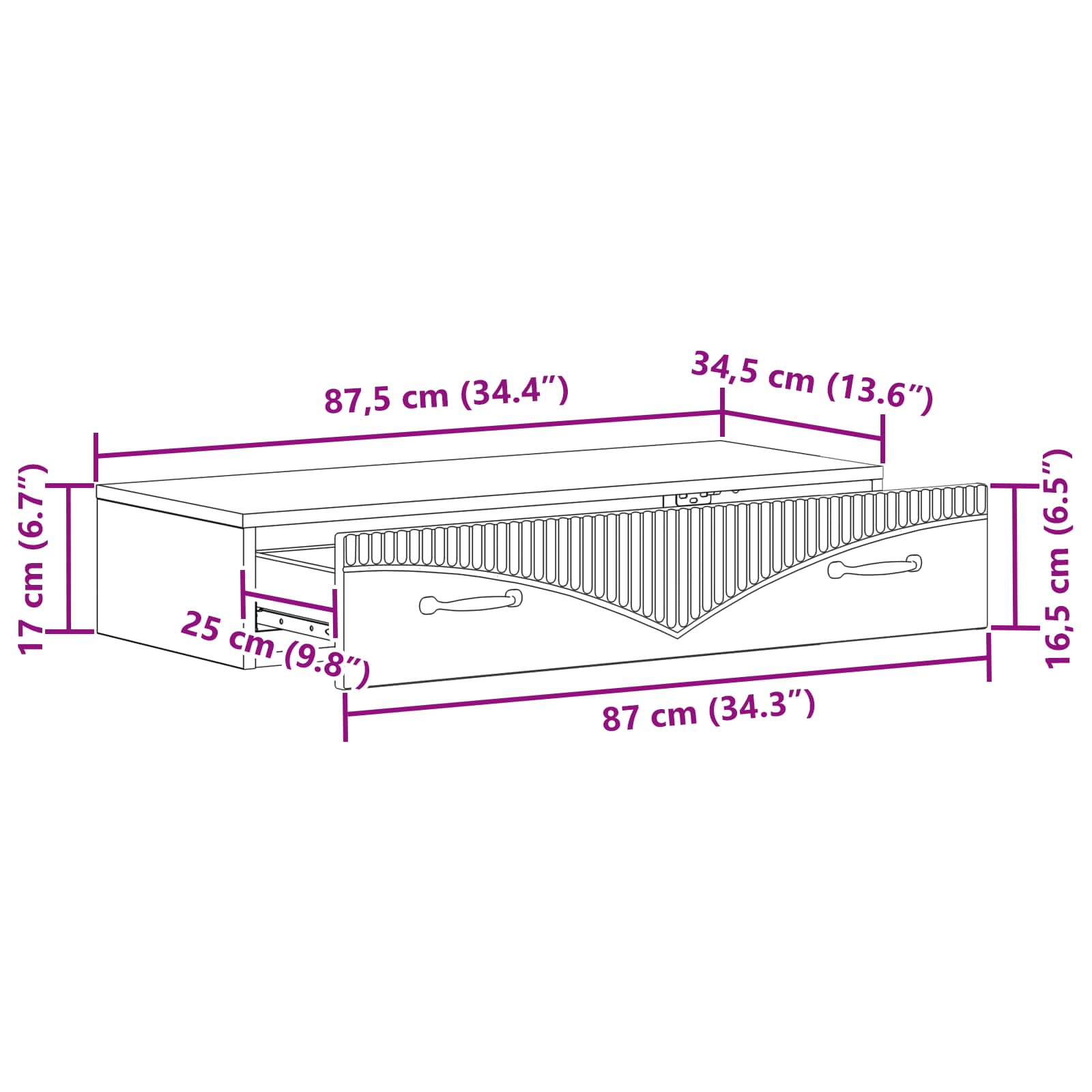 Wandmontierter Beistelltisch 87,5 x 34,5 x 17 cm Holzwerkstoff