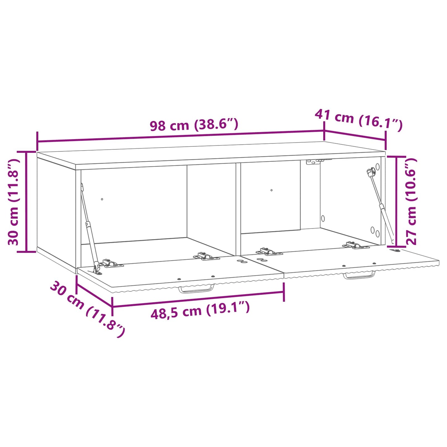 Wandmontierter TV-Schrank Weiß 98 x 41 x 30 cm Holzwerkstoff