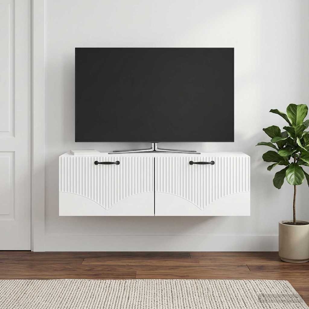 Wandmontierter TV-Schrank Hochglanz Weiß 98 x 41 x 30 cm