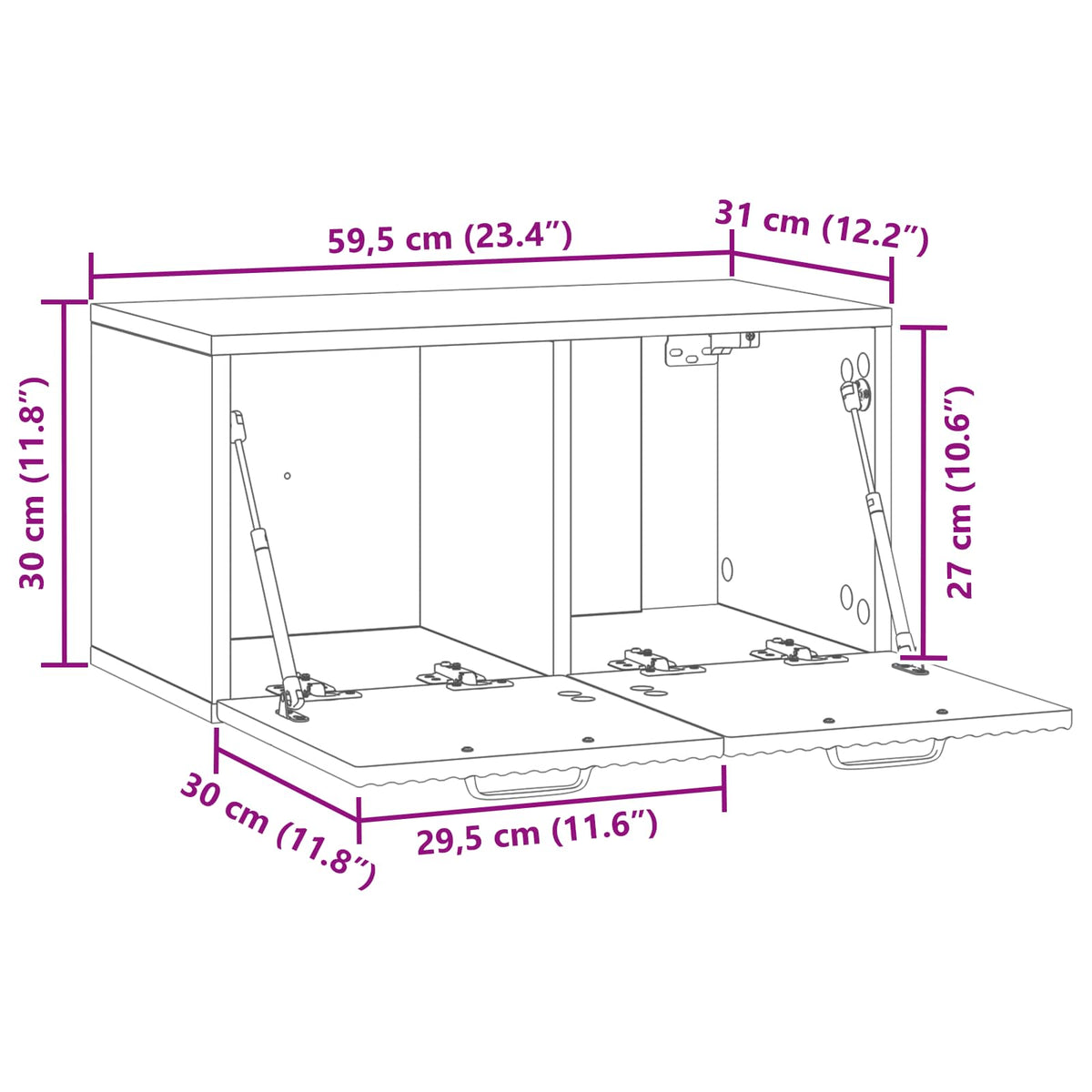 Wandmontierter TV-Schrank Betongrau 59,5 x 31 x 30 cm