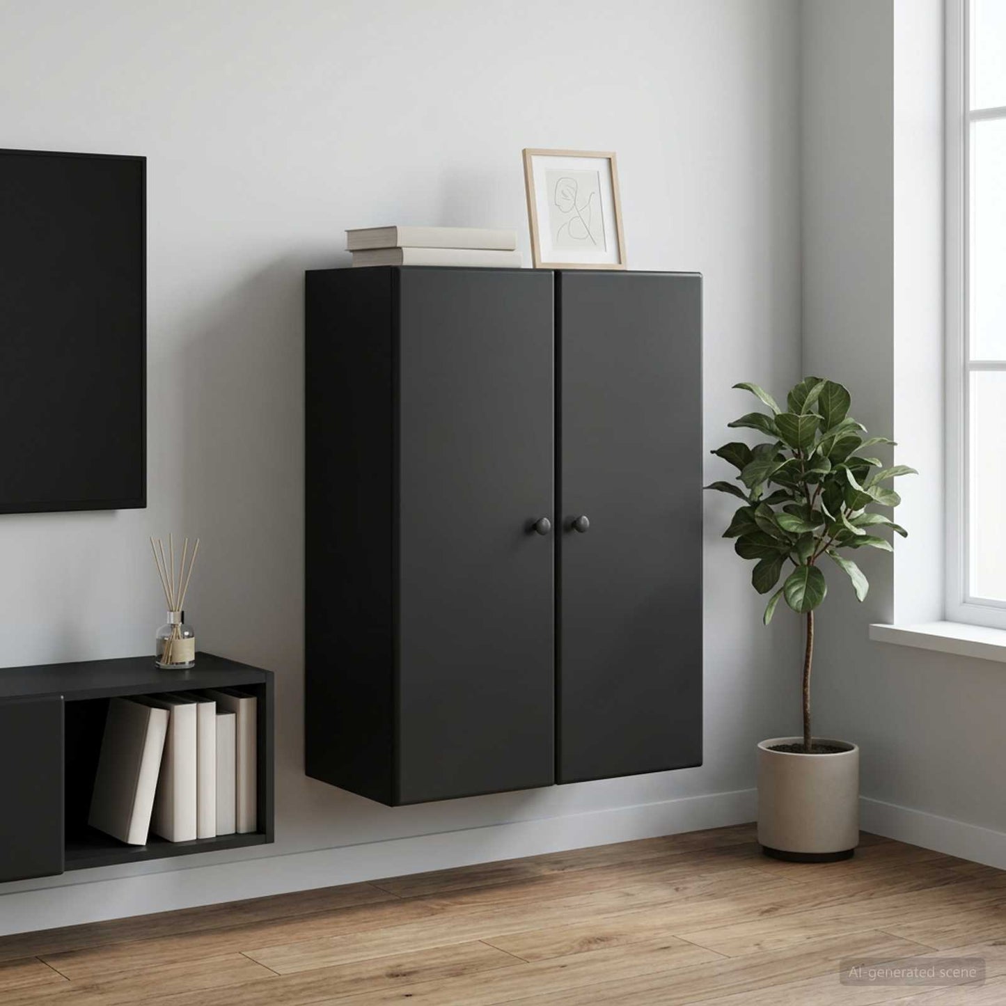 Wandschrank 66 x 34,5 x 90 cm Holzwerkstoff Schwarz