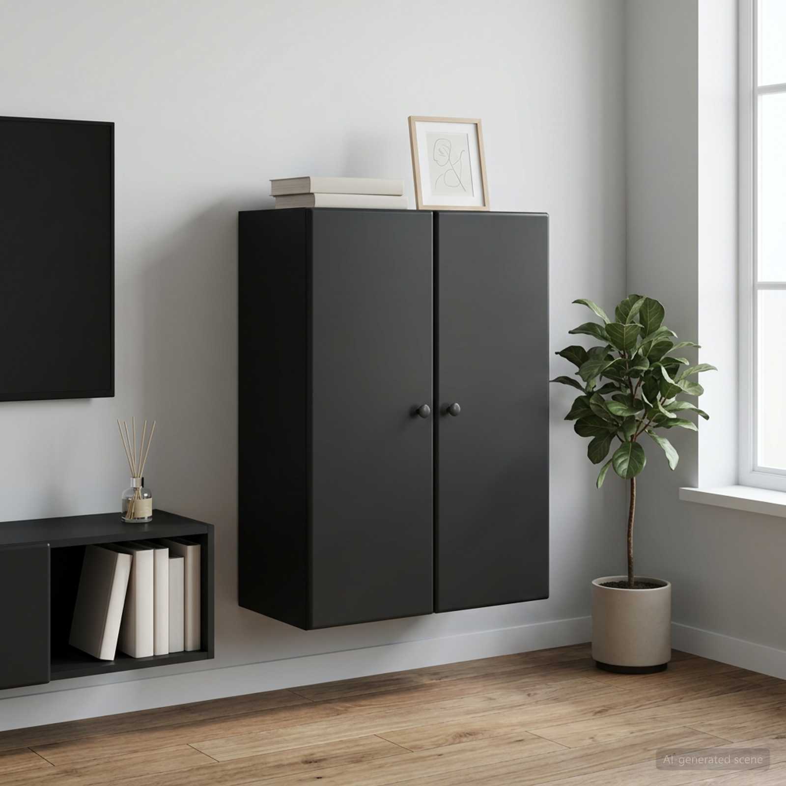 Wandschrank 66 x 34,5 x 90 cm Holzwerkstoff Schwarz