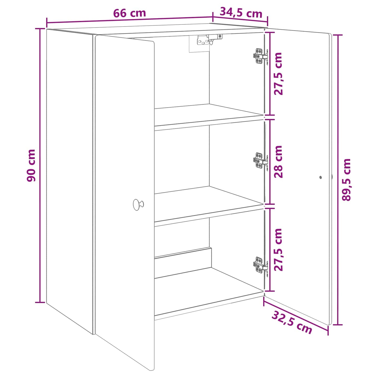 Wandschrank 66 x 34,5 x 90 cm Holzwerkstoff Sonoma-Eiche