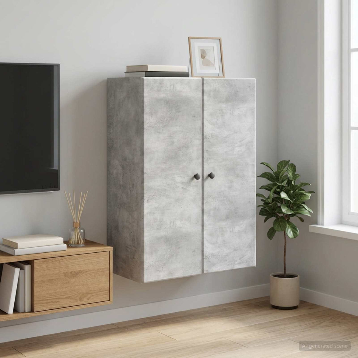 Wandschrank 66 x 34,5 x 90 cm Holzwerkstoff Betongrau