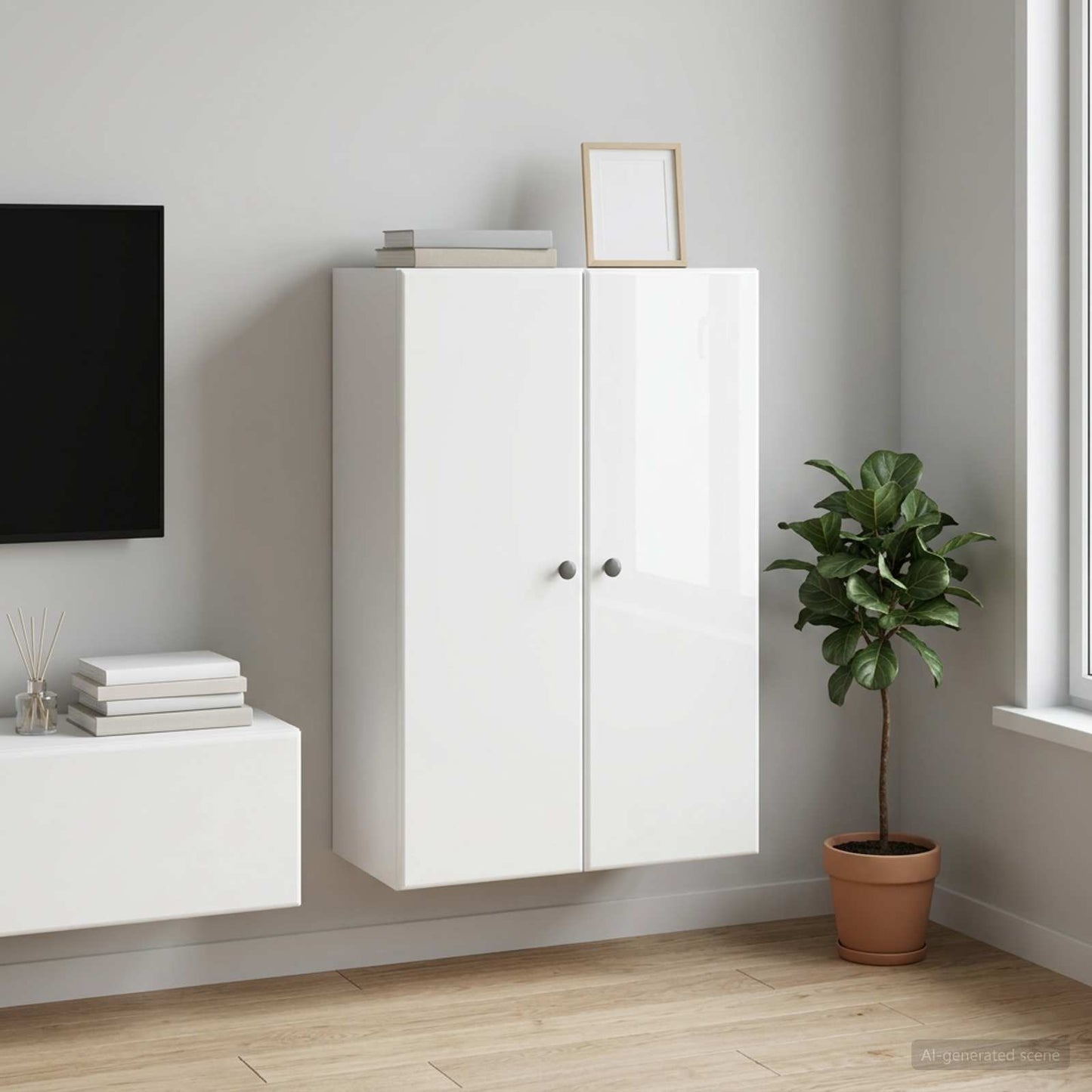 Wandschrank 66 x 34,5 x 90 cm Holzwerkstoff Hochglanz Weiß