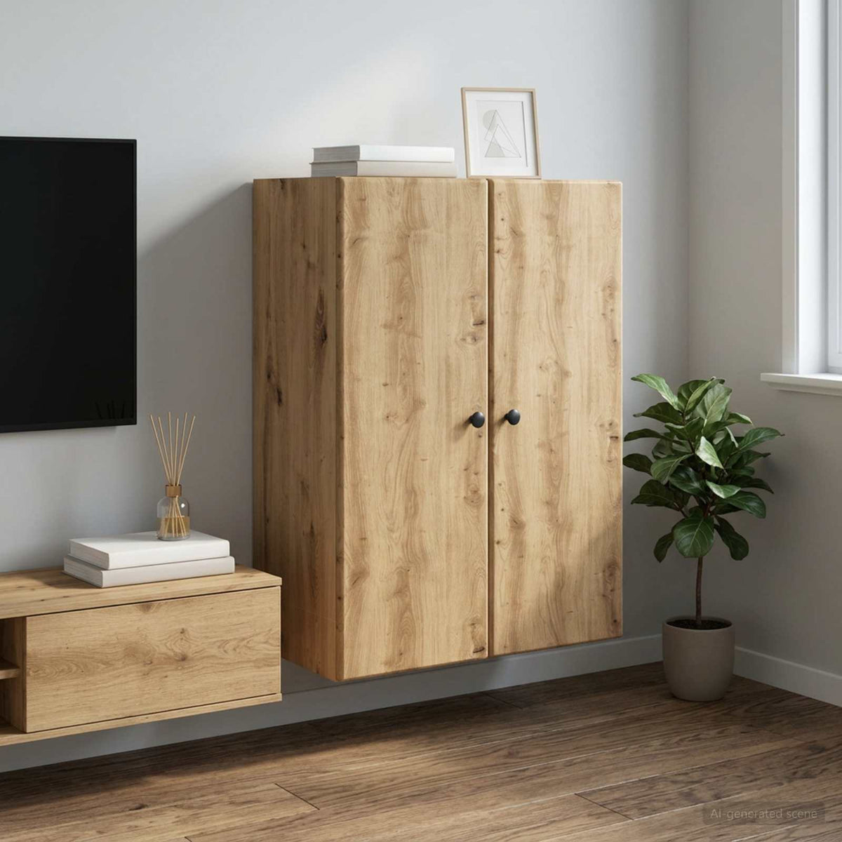 Wandschrank 66 x 34,5 x 90 cm Holzwerkstoff Artisan-Eiche
