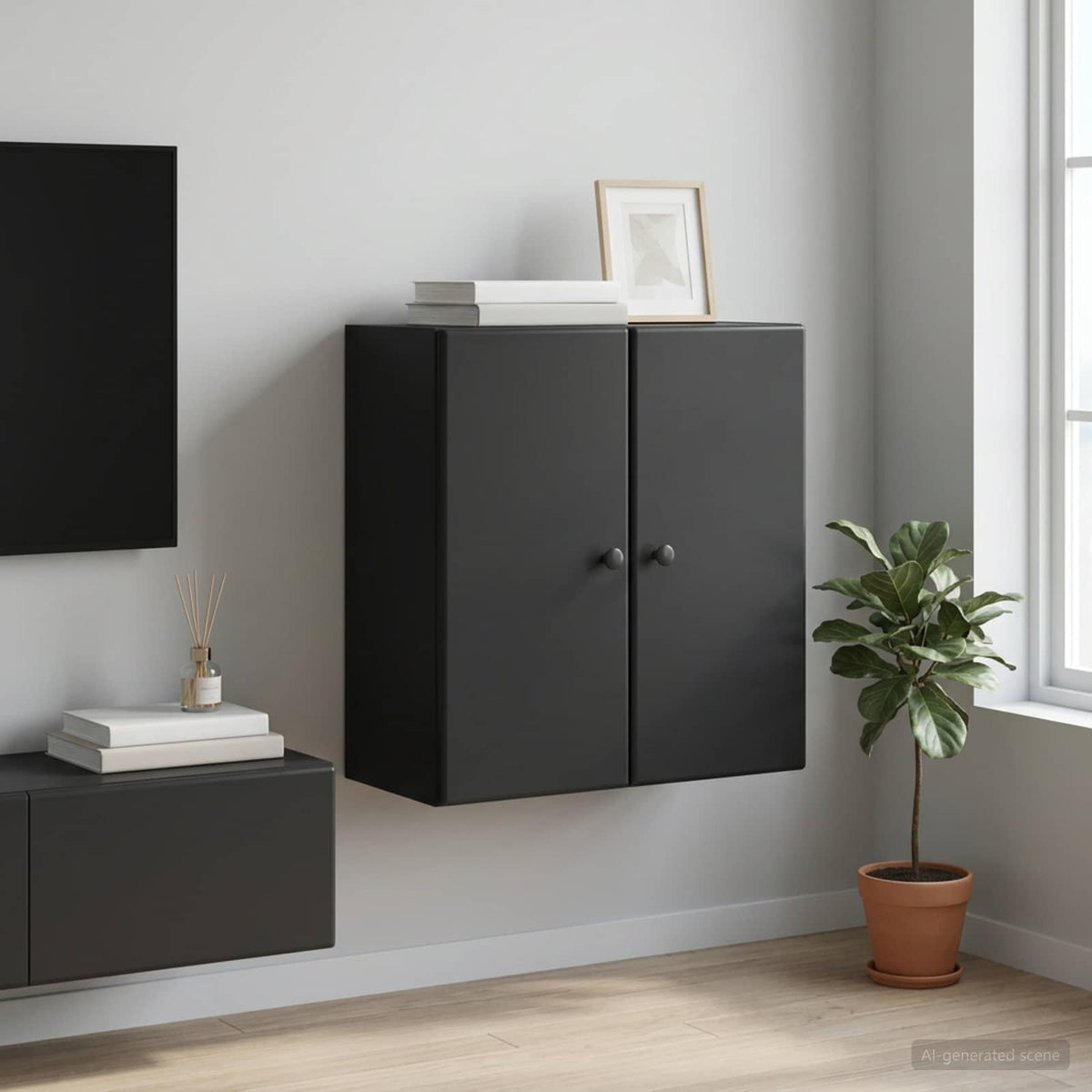 Wandschrank 59 x 31 x 60 cm Holzwerkstoff Schwarz