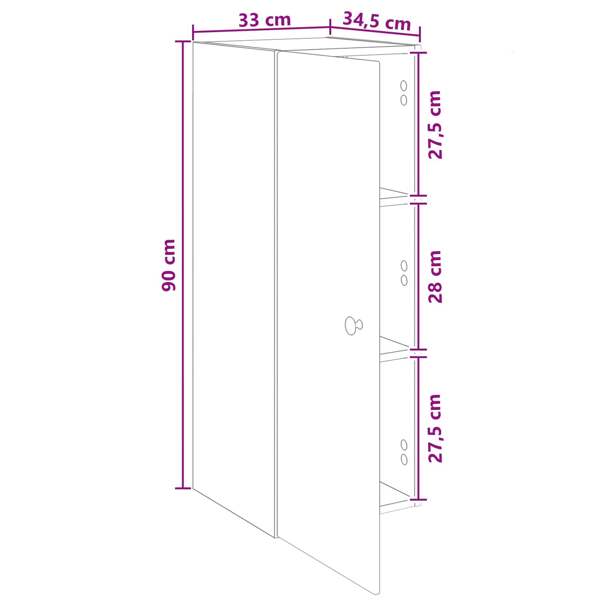 Wandschrank 33 x 34,5 x 90 cm Holzwerkstoff Betongrau