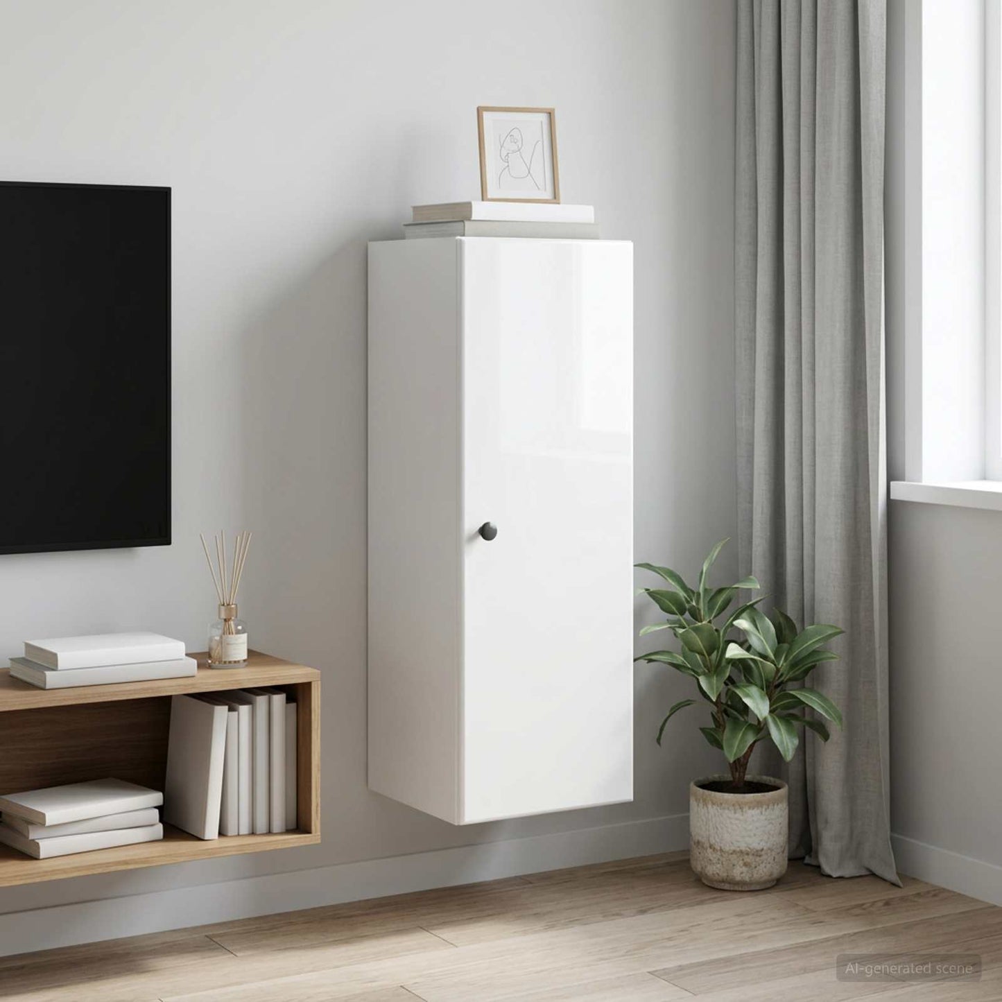 Wandschrank 33 x 34,5 x 90 cm Holzwerkstoff Hochglanz Weiß