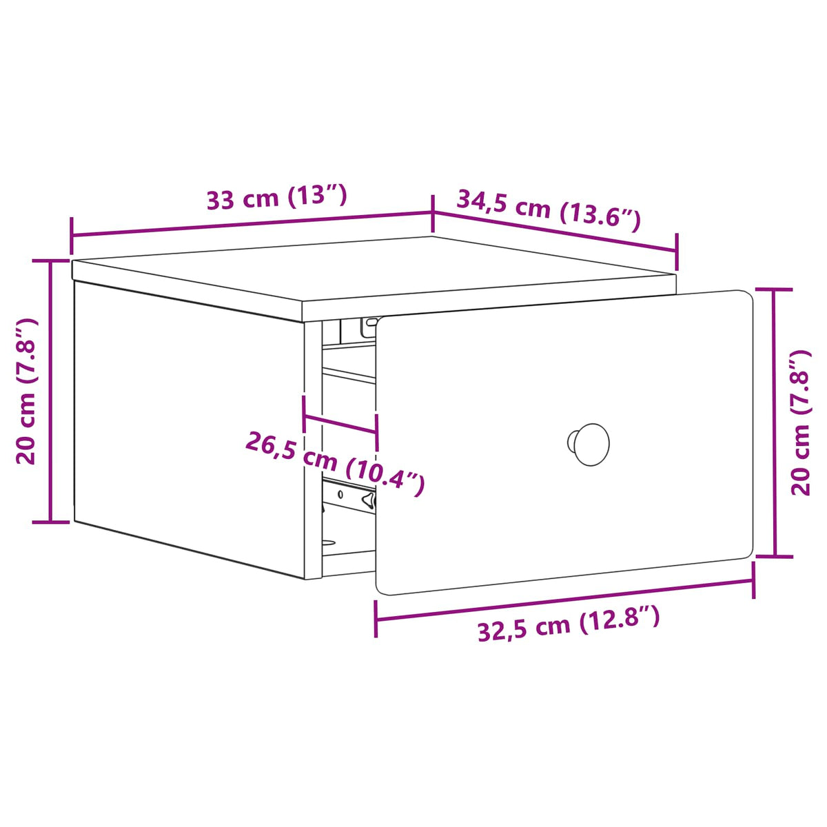 Wandmontierter Nachttisch 2 stk. Schwarz 34,5 x 33 x 20 cm