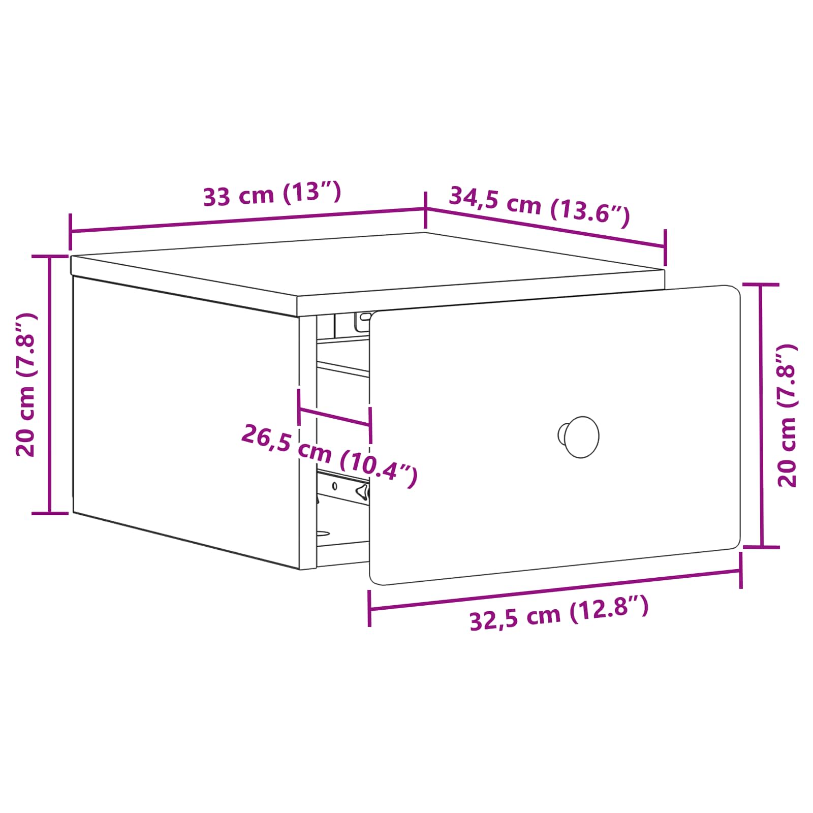 Wandmontierter Nachttisch Sonoma-Eiche 34,5 x 33 x 20 cm
