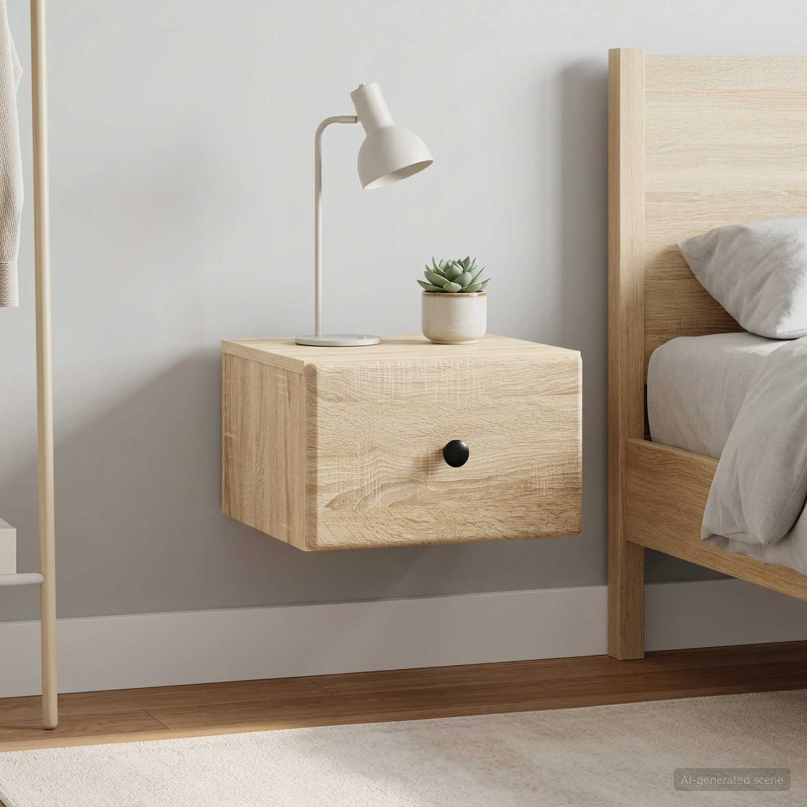 Wandmontierter Nachttisch 2 stk. Sonoma-Eiche 34,5 x 33 x 20 cm