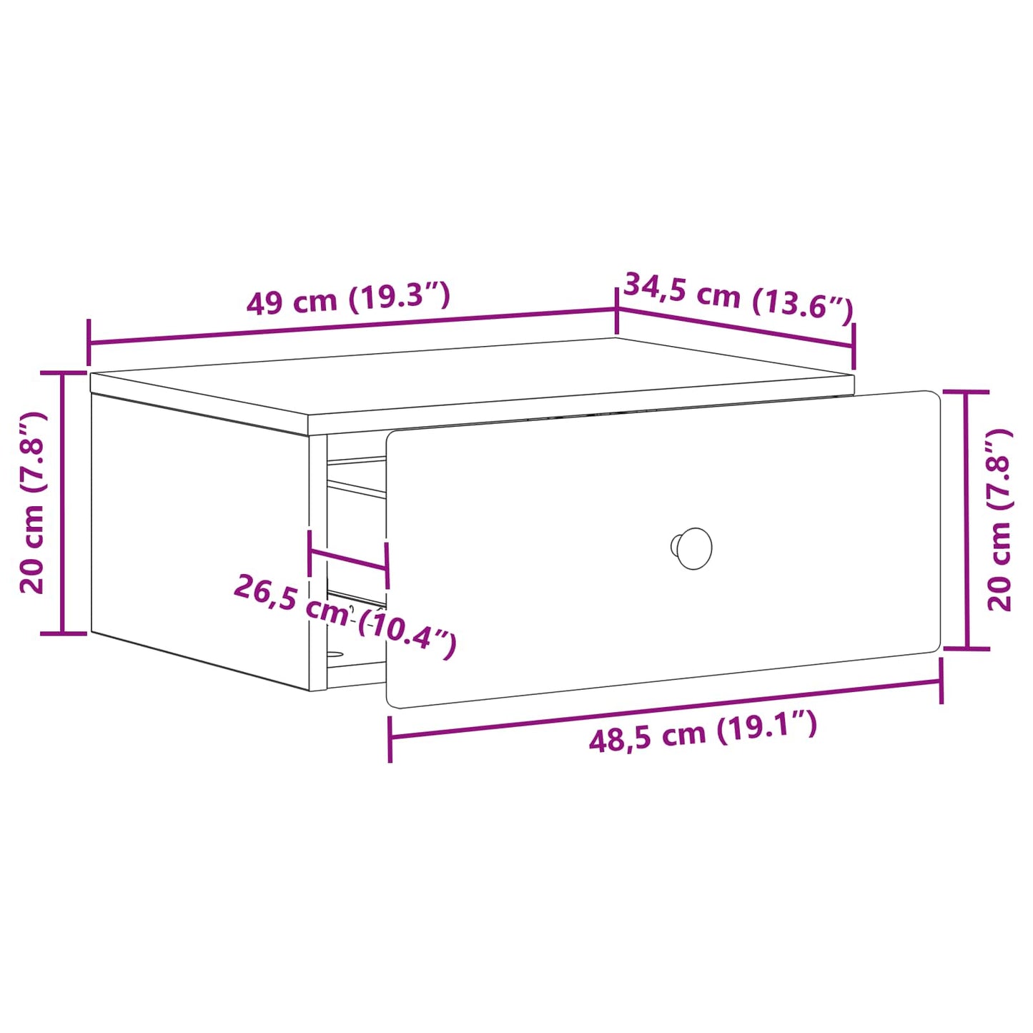 Wandmontierter Nachttisch 2 stk. Weiß 49 x 34,5 x 20 cm