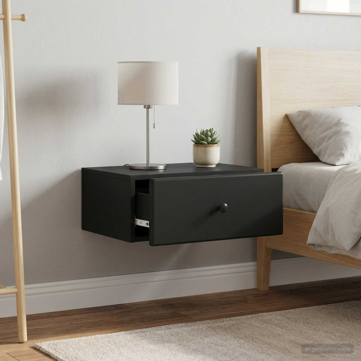 Wandmontierter Nachttisch 2 stk. Schwarz 49 x 34,5 x 20 cm