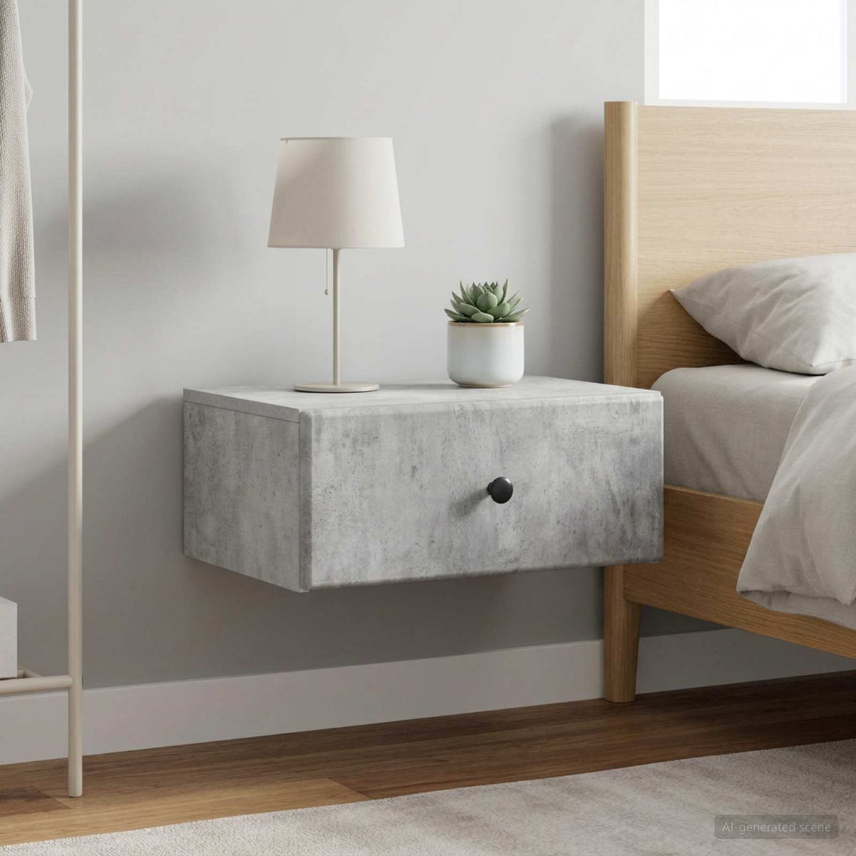 Wandmontierter Nachttisch 2 stk. Betongrau 49 x 34,5 x 20 cm