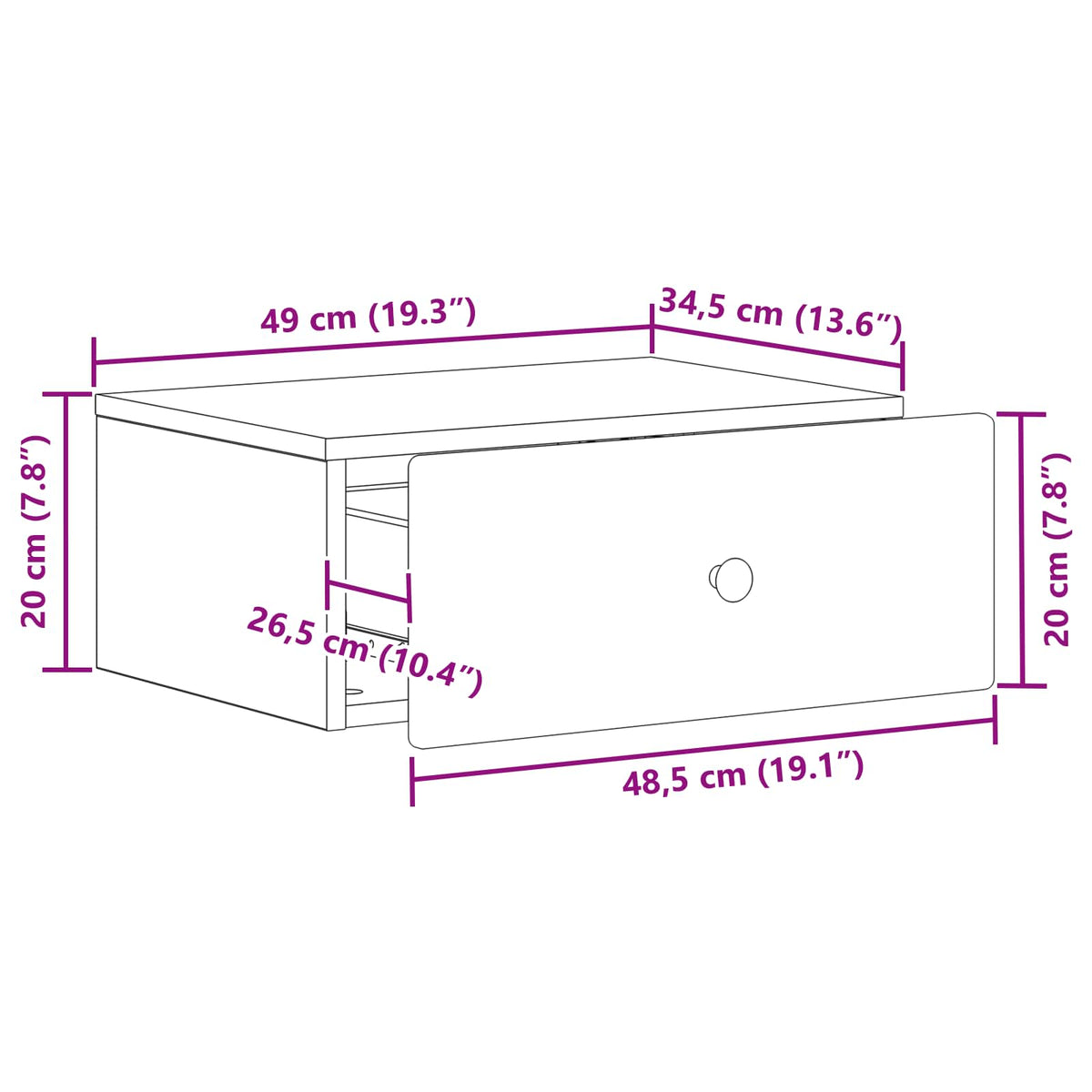 Wandmontierter Nachttisch 2 stk. Betongrau 49 x 34,5 x 20 cm