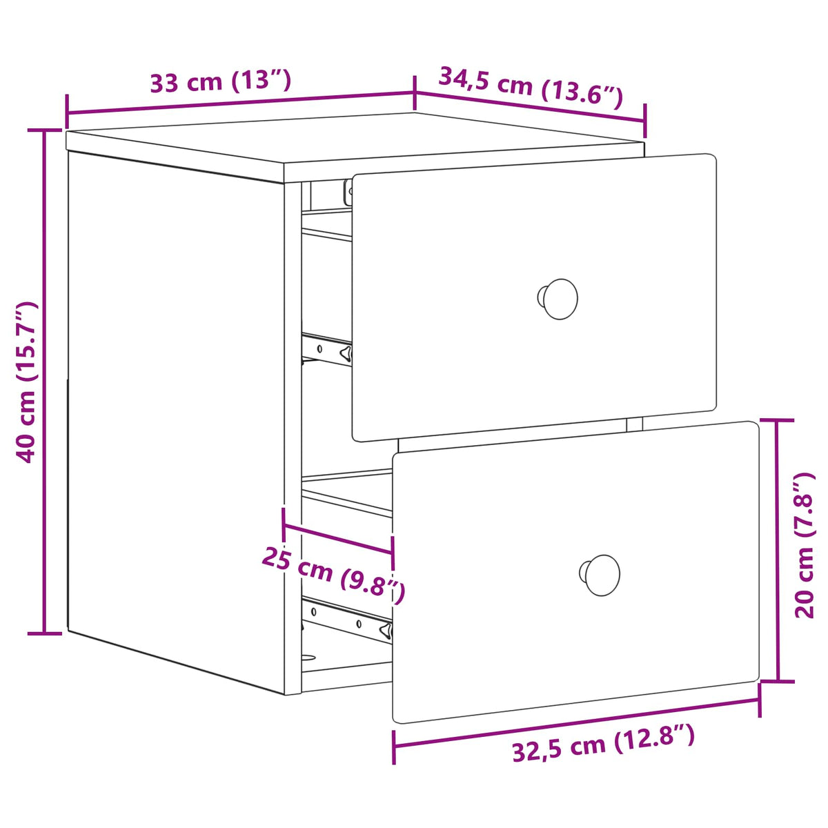 Wandmontierter Nachttisch 2 stk. Sonoma-Eiche 34,5 x 33 x 40 cm