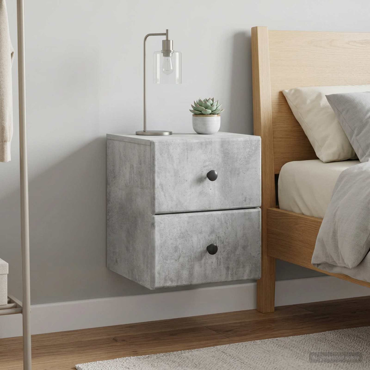 Wandmontierter Nachttisch 2 stk. Betongrau 34,5 x 33 x 40 cm