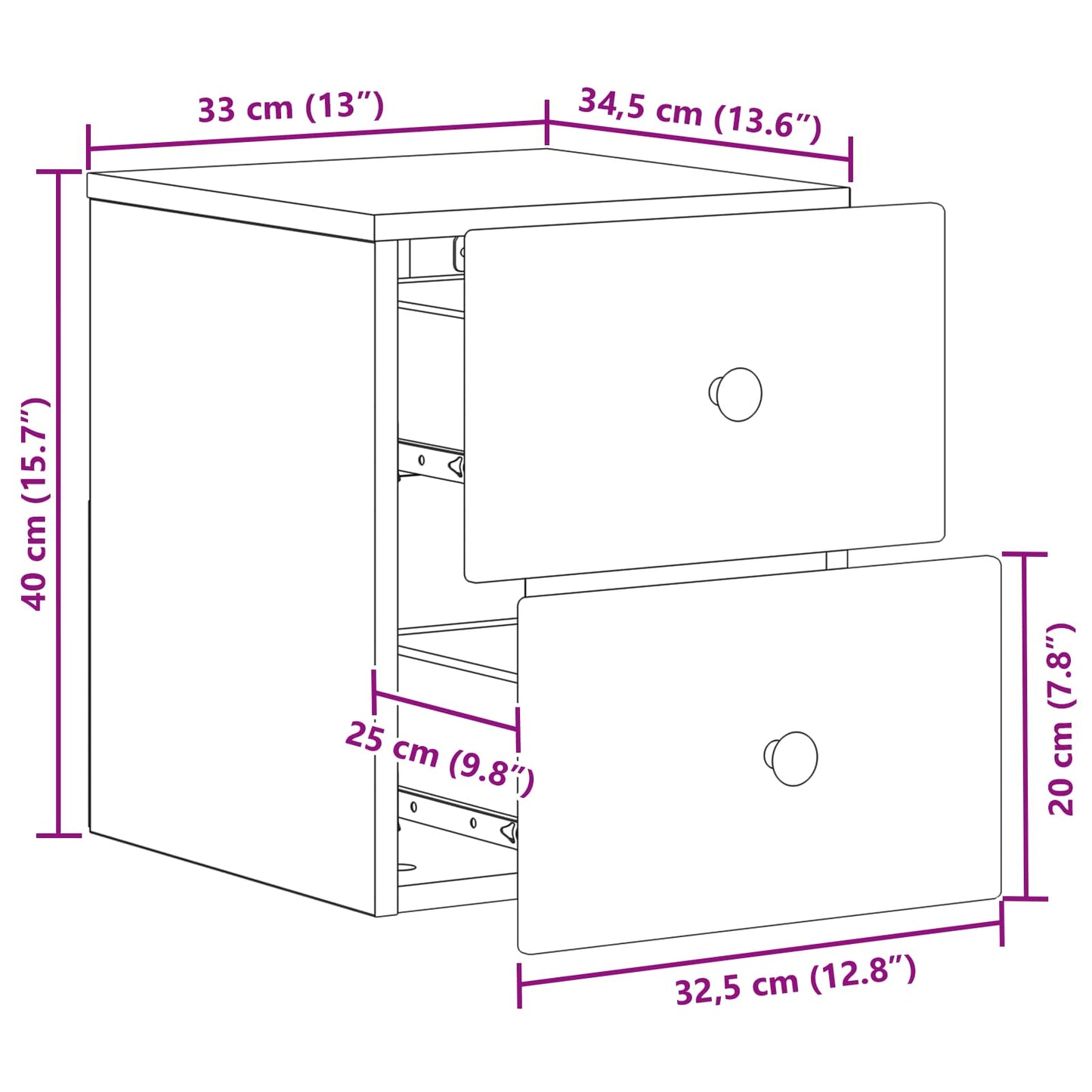 Wandmontierter Nachttisch 2 stk. Betongrau 34,5 x 33 x 40 cm
