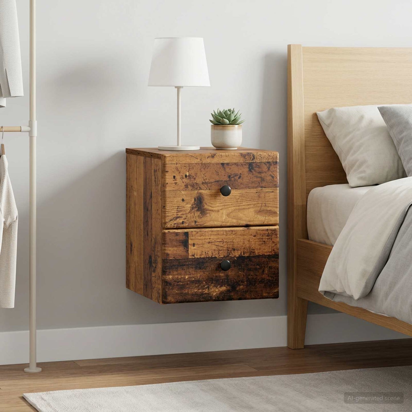 Wandmontierter Nachttisch 2 stk. Altholz 34,5 x 33 x 40 cm