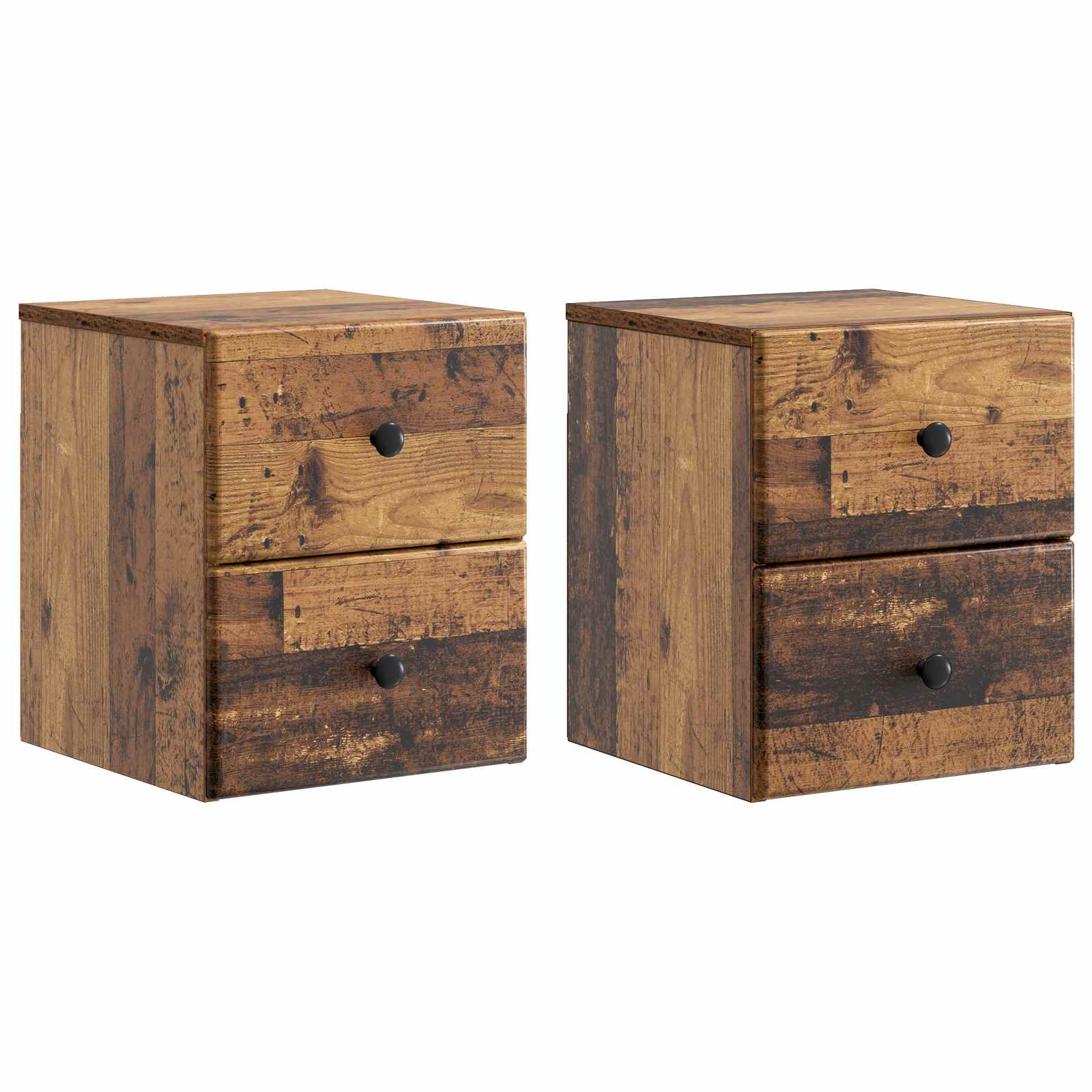 Wandmontierter Nachttisch 2 stk. Altholz 34,5 x 33 x 40 cm