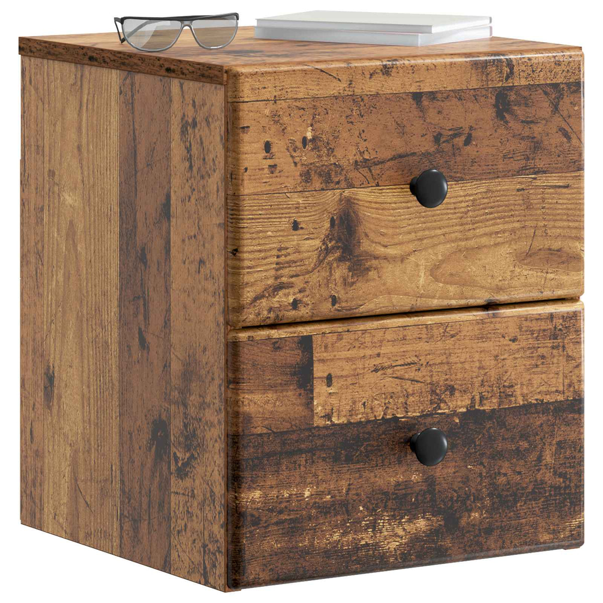 Wandmontierter Nachttisch 2 stk. Altholz 34,5 x 33 x 40 cm