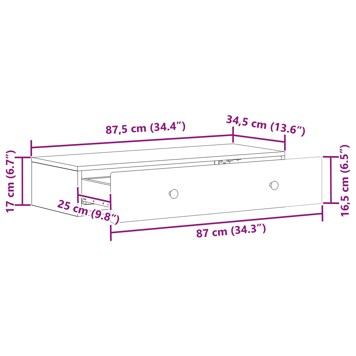 Wandmontierter Beistelltisch Weiß 87,5 x 34,5 x 17 cm