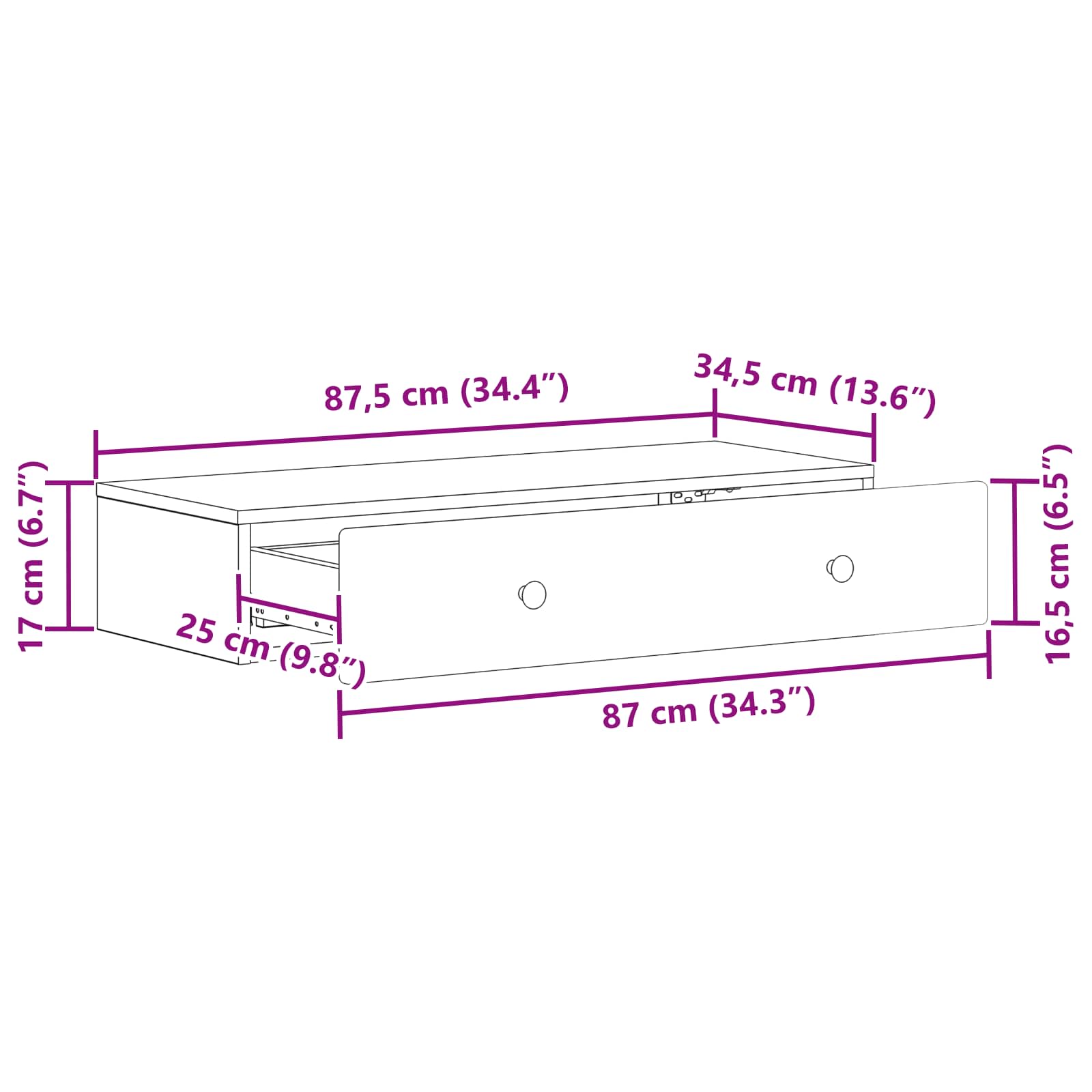 Wandmontierter Beistelltisch Schwarz 87,5 x 34,5 x 17 cm