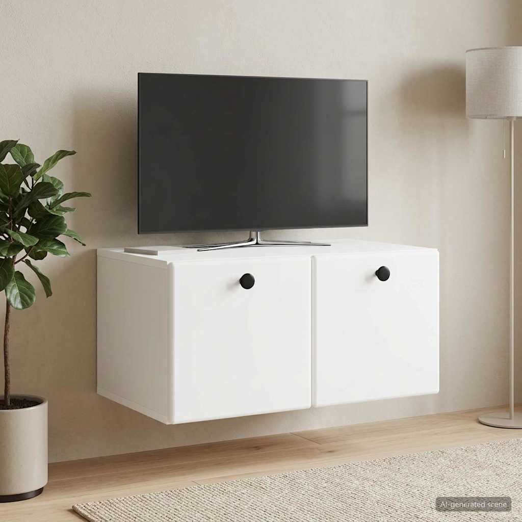Wandmontierter TV-Schrank 59,5 x 41 x 30 cm Weiß Holzwerkstoff