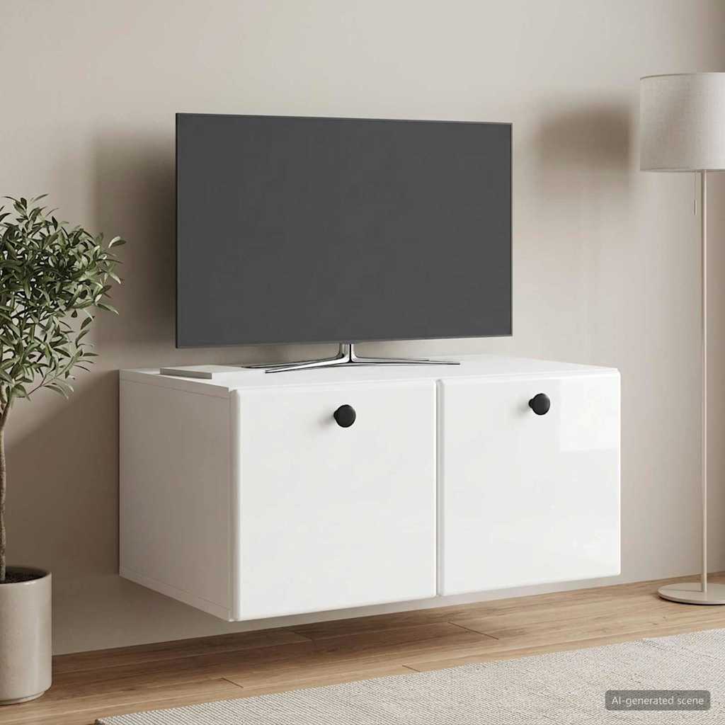Wandmontierter TV-Schrank 59,5 x 41 x 30 cm Hochglanz Weiß