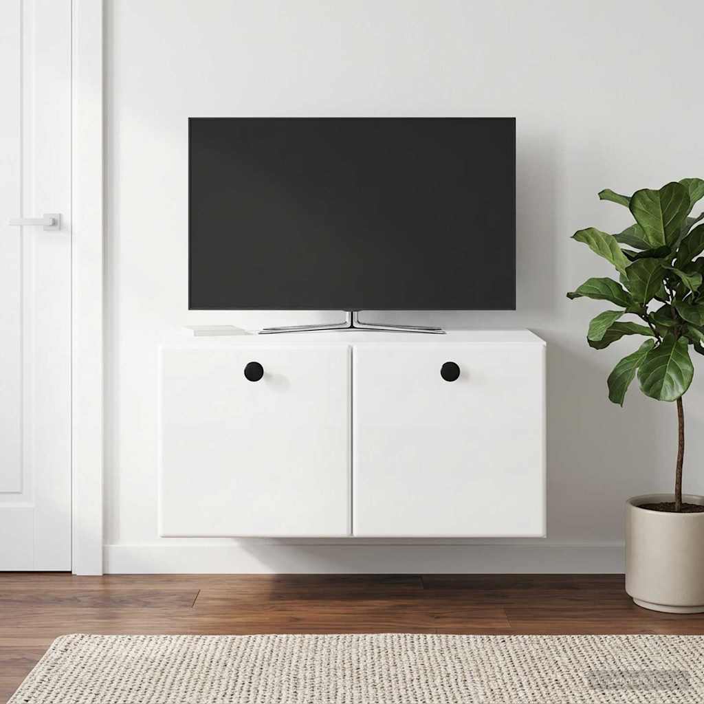 Wandmontierter TV-Schrank 59,5 x 41 x 30 cm Hochglanz Weiß