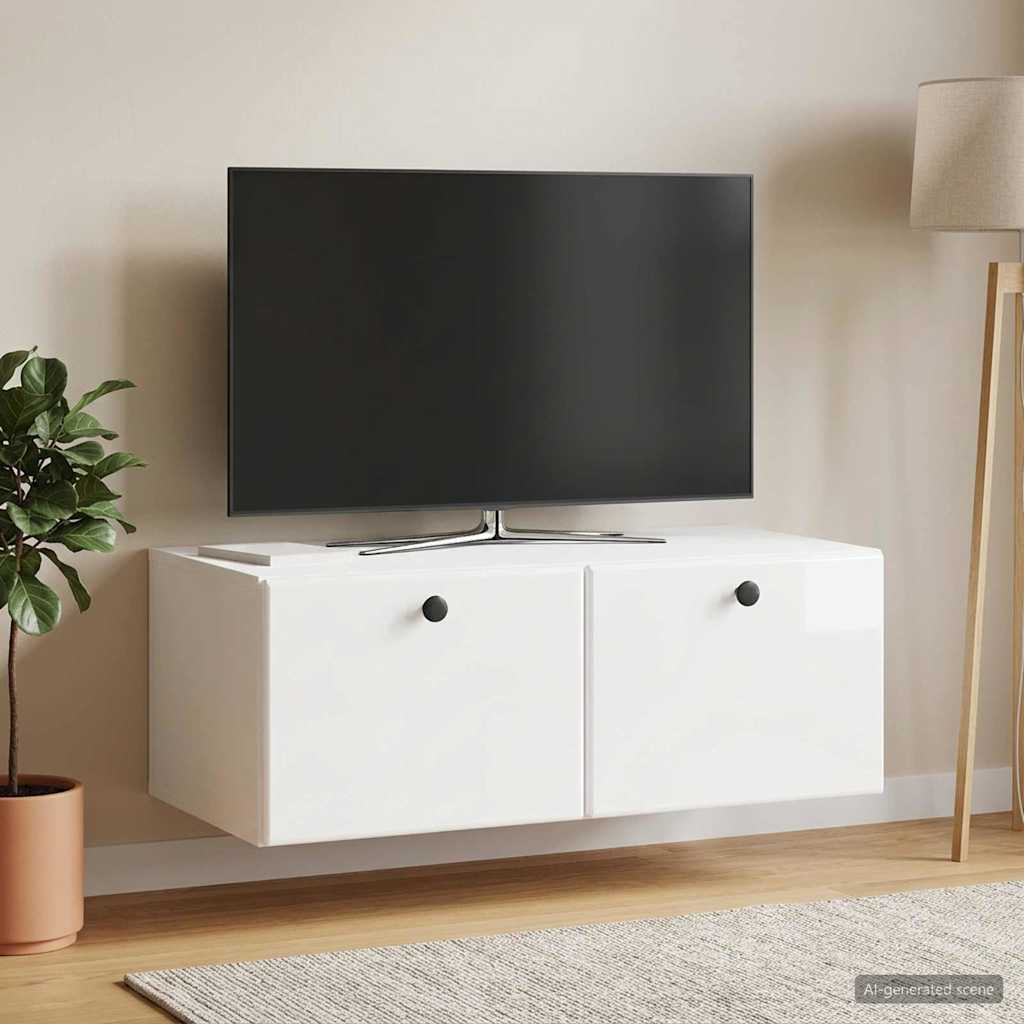 Wandmontierter TV-Schrank 78,5 x 41 x 30 cm Hochglanz Weiß