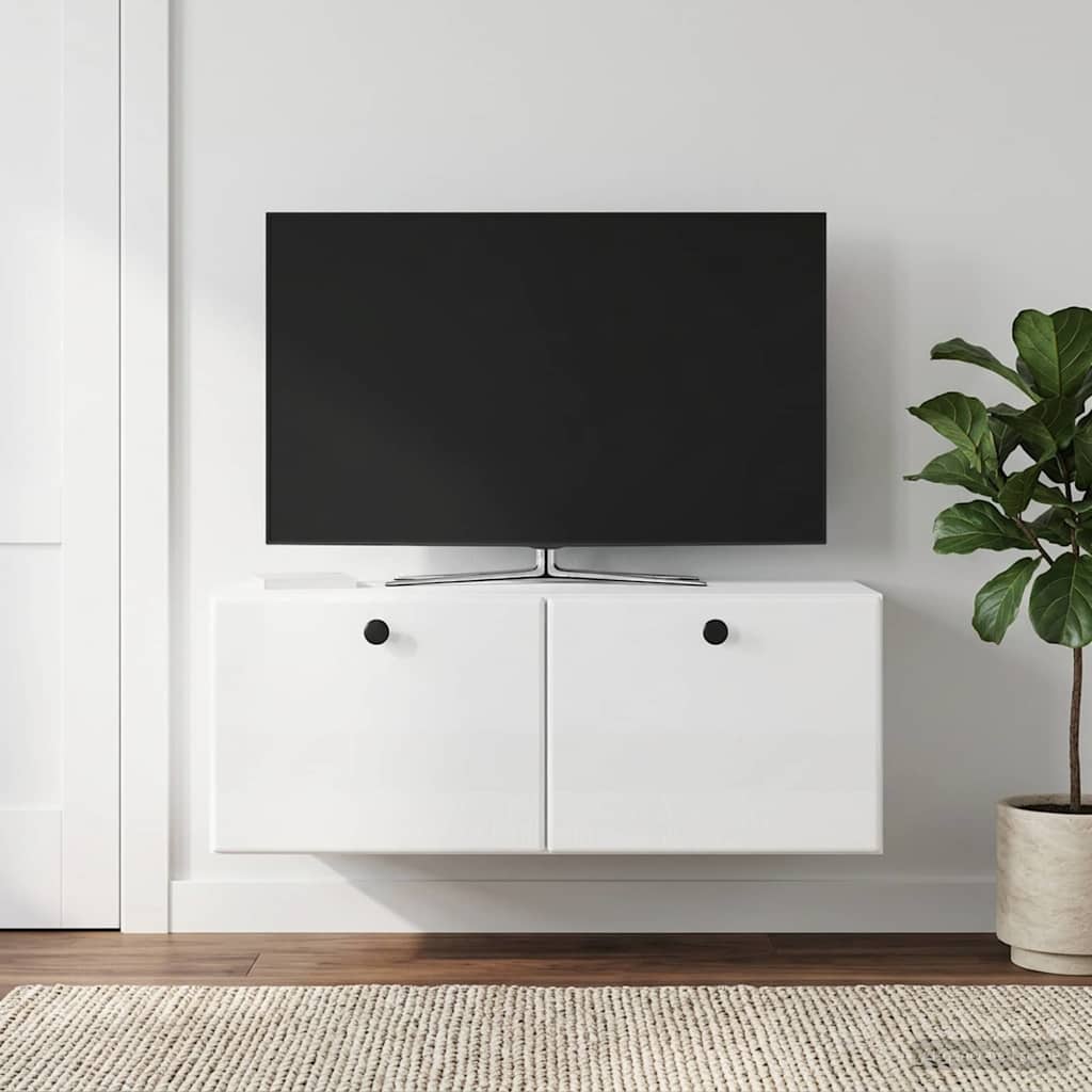 Wandmontierter TV-Schrank 78,5 x 41 x 30 cm Hochglanz Weiß