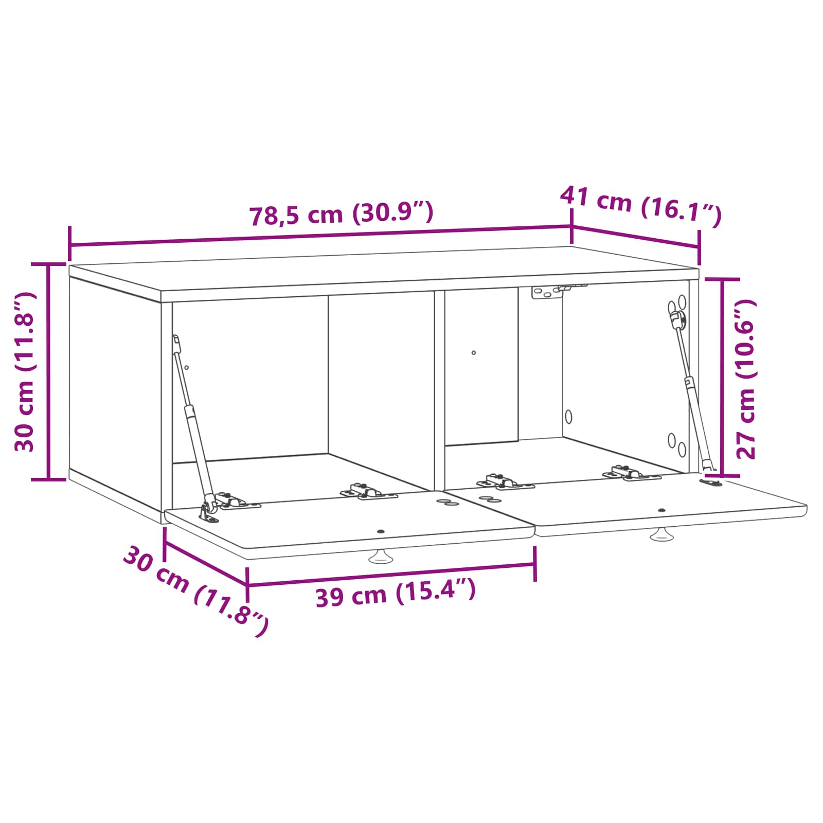 Wandmontierter TV-Schrank 78,5 x 41 x 30 cm Hochglanz Weiß
