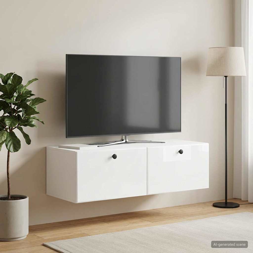 Wandmontierter TV-Schrank 98 x 41 x 30 cm Hochglanz Weiß