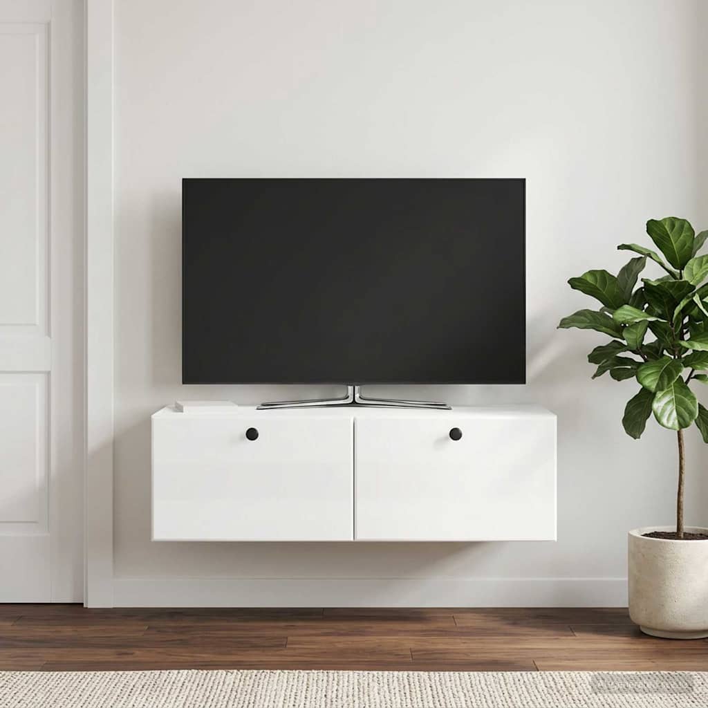 Wandmontierter TV-Schrank 98 x 41 x 30 cm Hochglanz Weiß