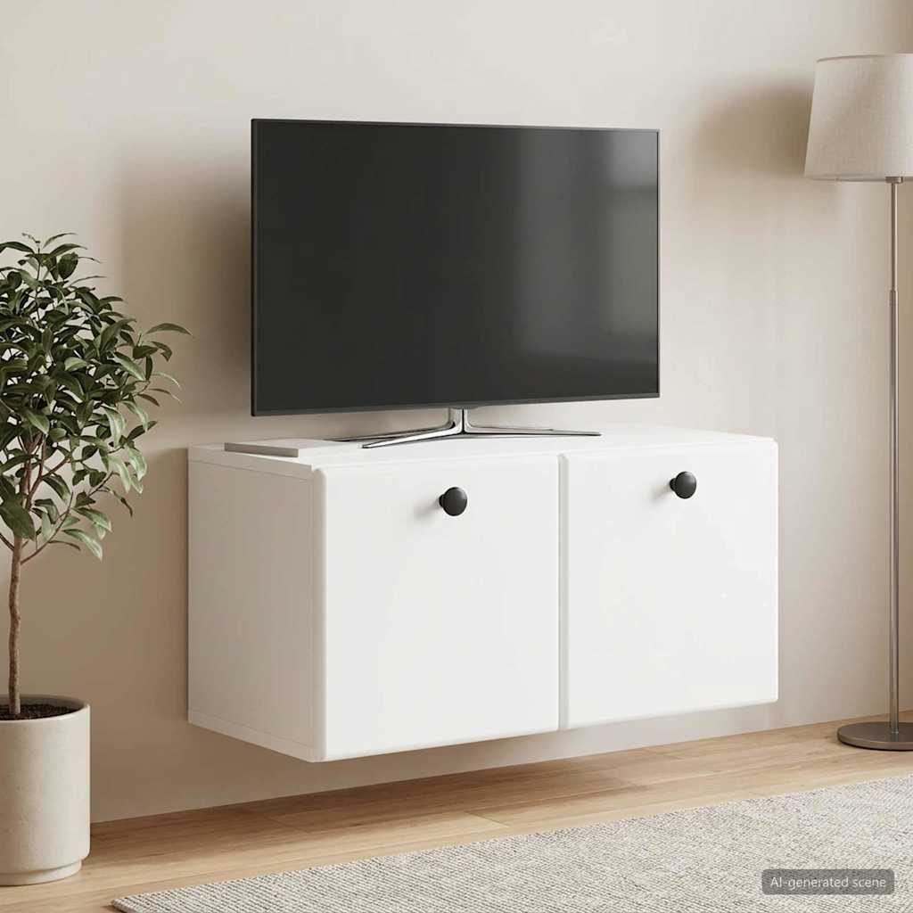 Wandmontierter TV-Schrank 59,5 x 31 x 30 cm Weiß Holzwerkstoff