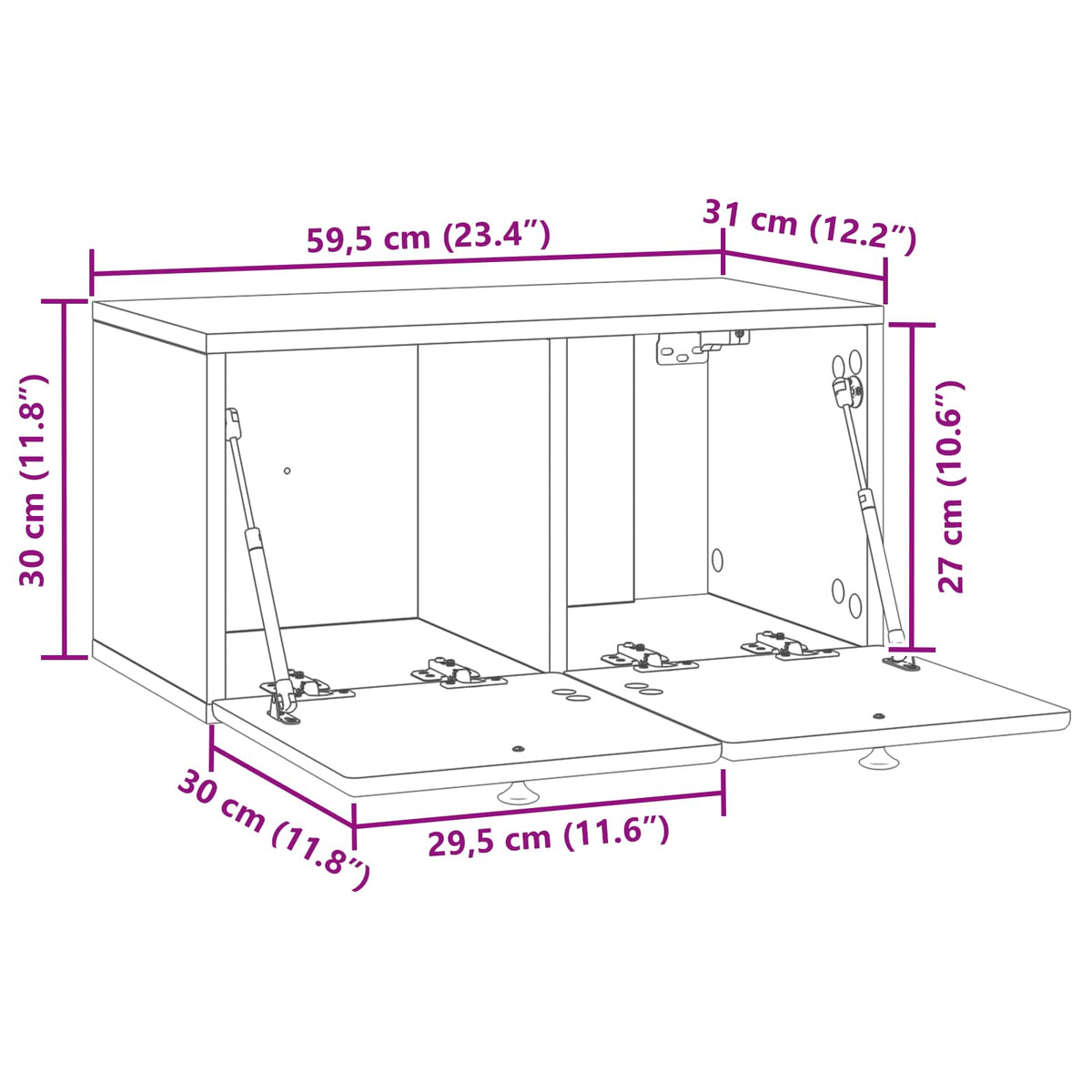 Wandmontierter TV-Schrank 59,5 x 31 x 30 cm Weiß Holzwerkstoff
