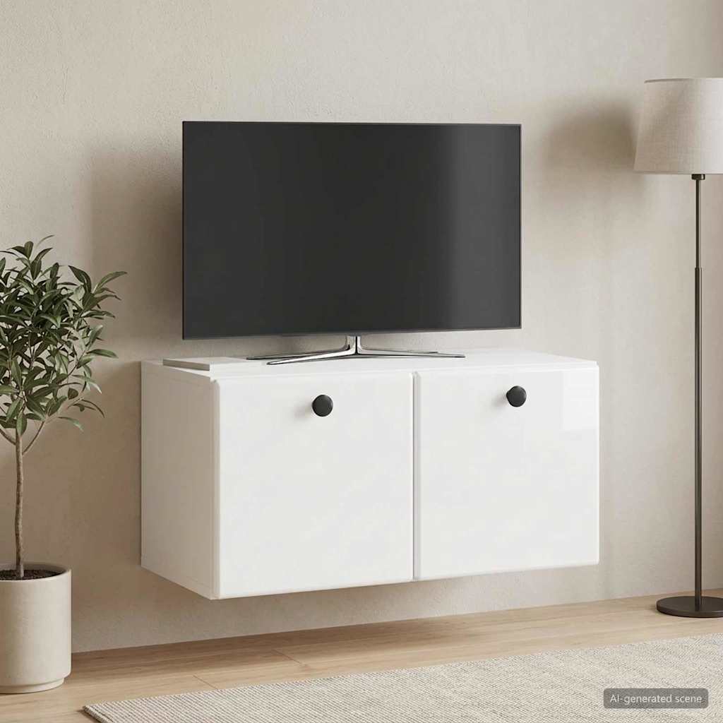 Wandmontierter TV-Schrank 59,5 x 31 x 30 cm Hochglanz Weiß