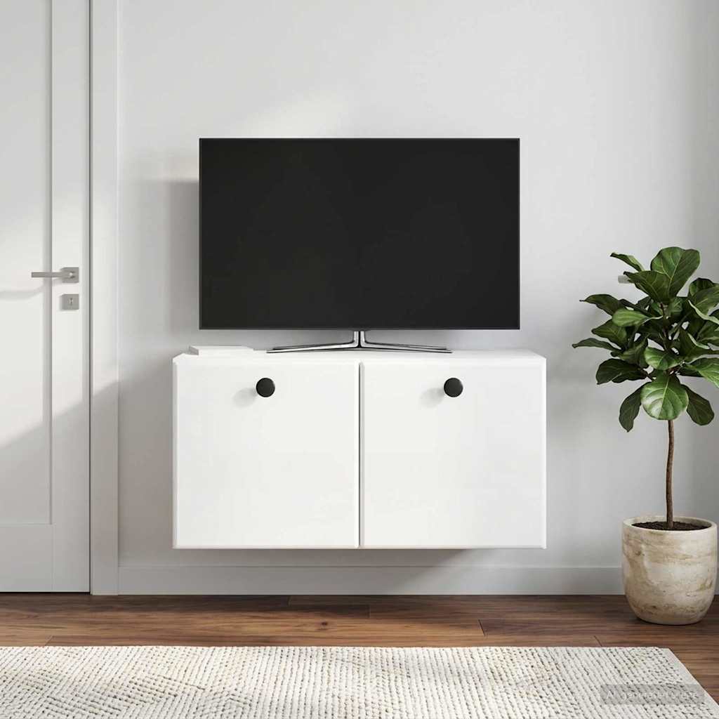 Wandmontierter TV-Schrank 59,5 x 31 x 30 cm Hochglanz Weiß