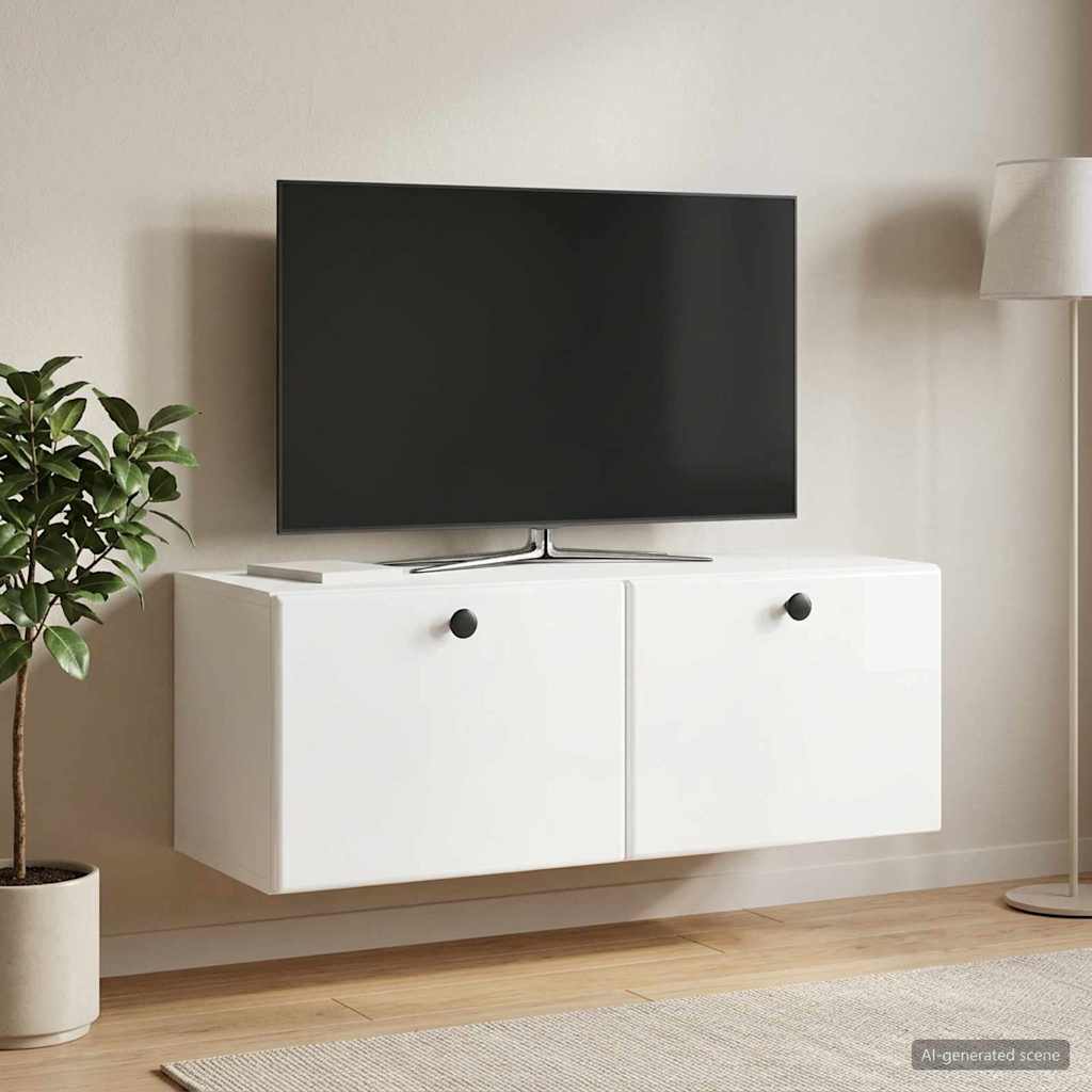 Wandmontierter TV-Schrank 78,5 x 31 x 30 cm Hochglanz Weiß