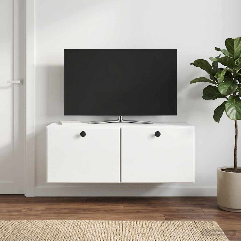 Wandmontierter TV-Schrank 78,5 x 31 x 30 cm Hochglanz Weiß