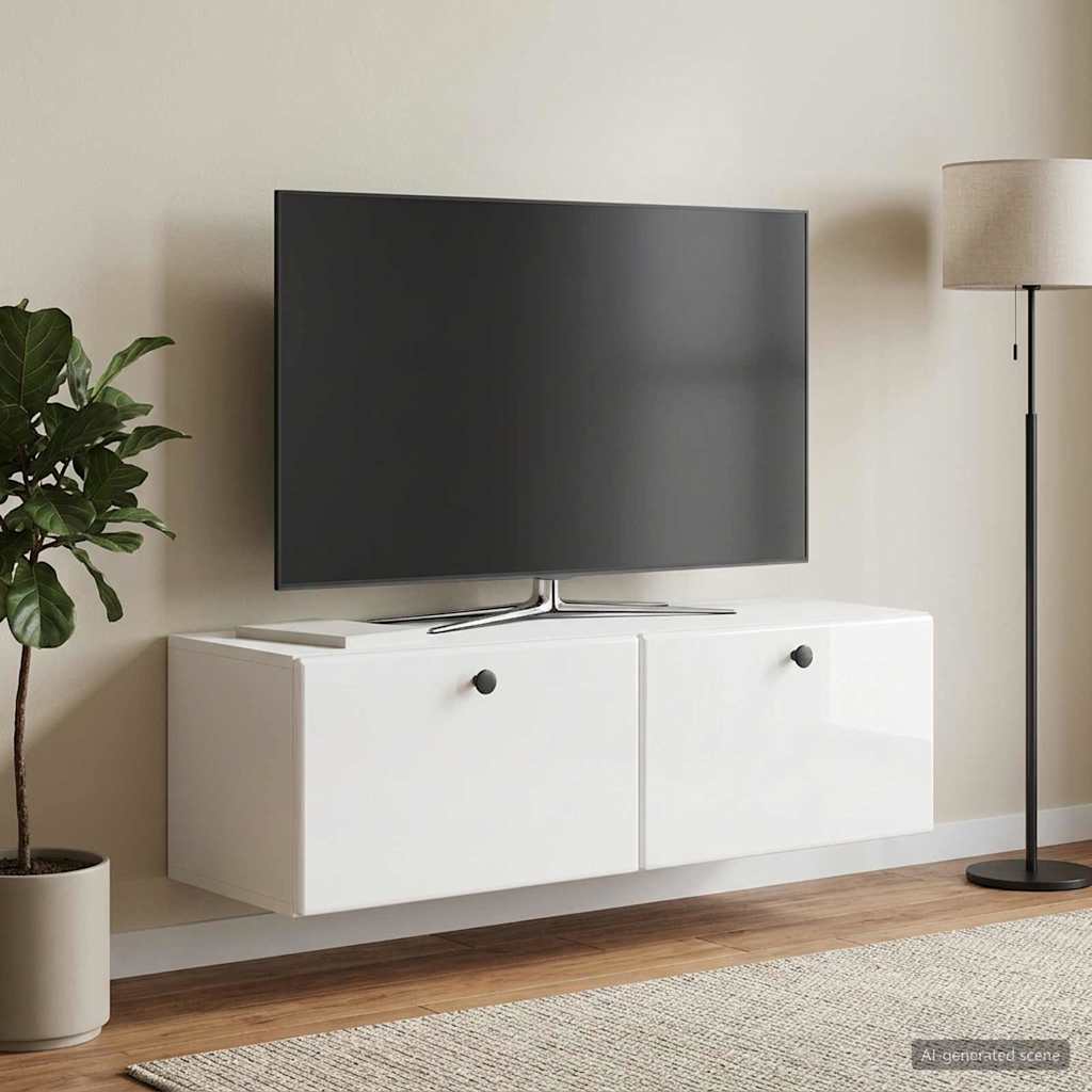 Wandmontierter TV-Schrank 98 x 31 x 30 cm Hochglanz Weiß