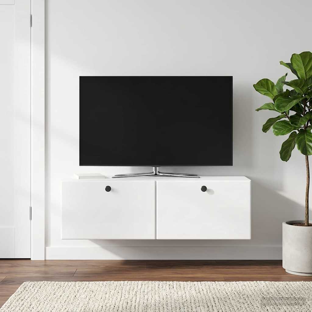 Wandmontierter TV-Schrank 98 x 31 x 30 cm Hochglanz Weiß