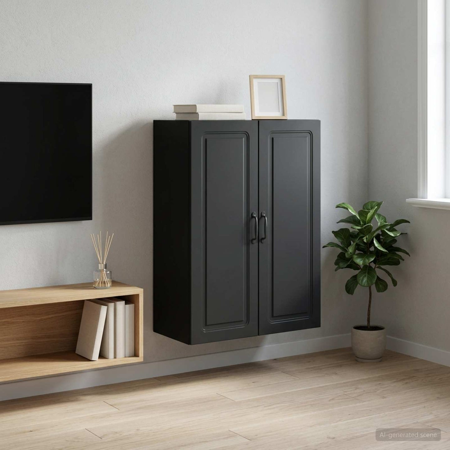Wandschrank 66 x 34,5 x 90 cm Holzwerkstoff Schwarz